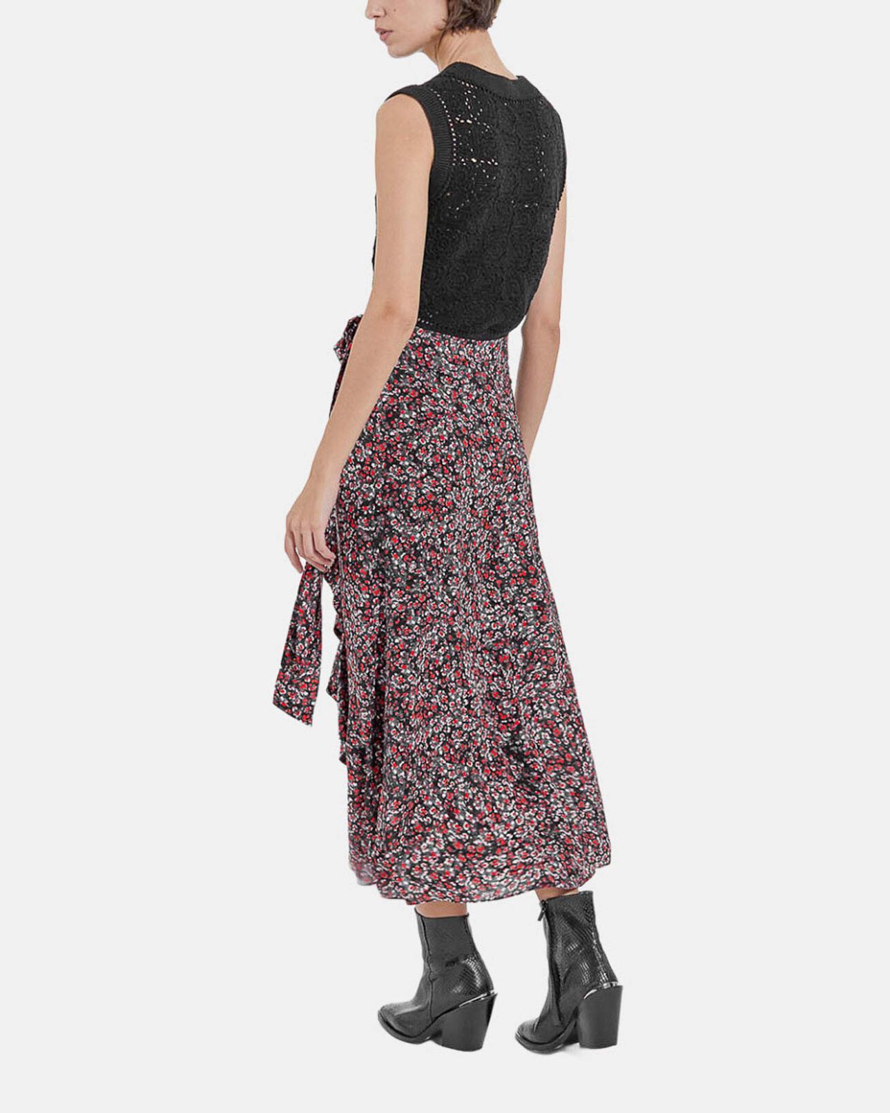 The Kooples FEMME BLACK - RED jupe longue imprimé fleuri