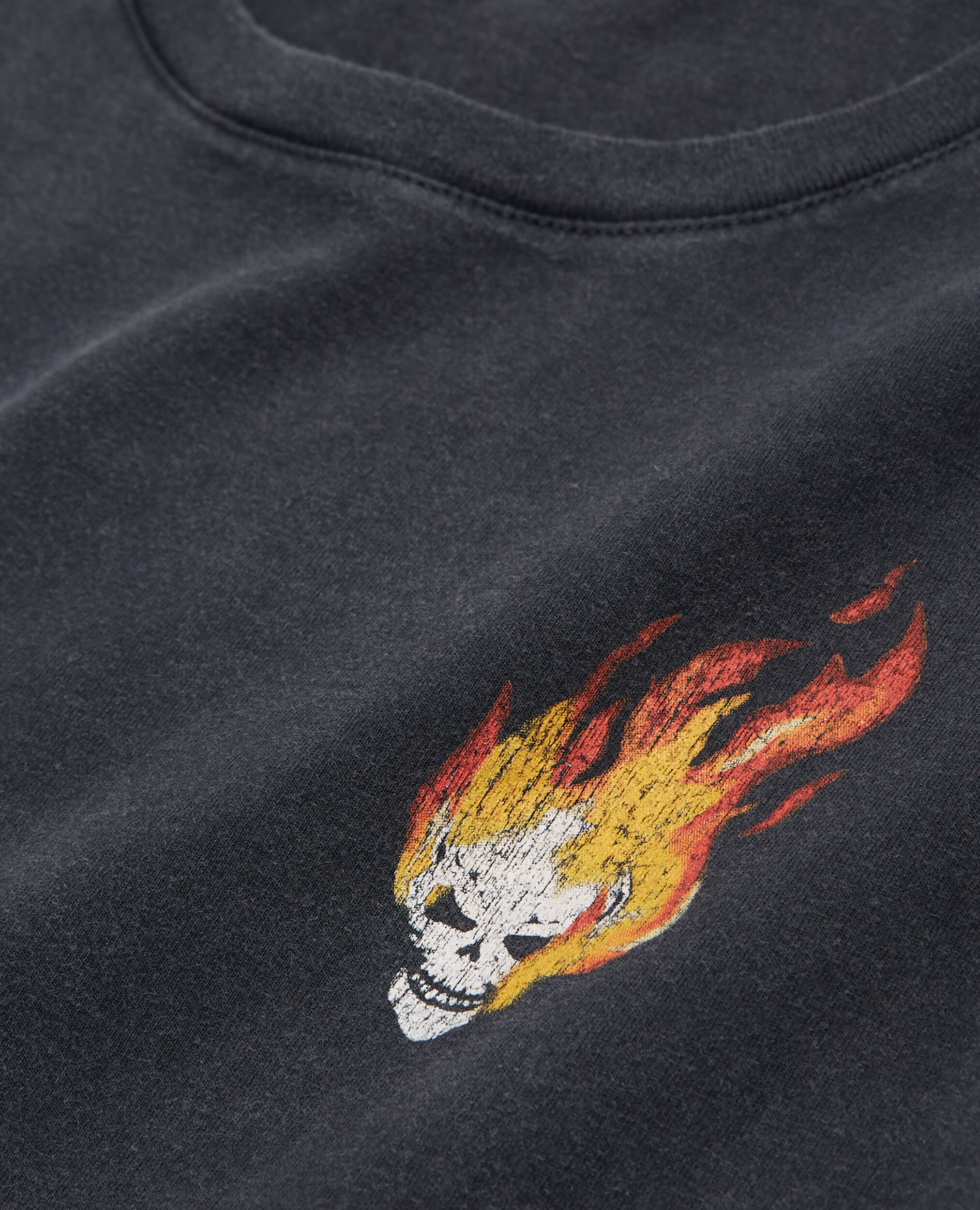 Black T-shirt with Skull on fire print, BLACK WASHED, hi-res image number null