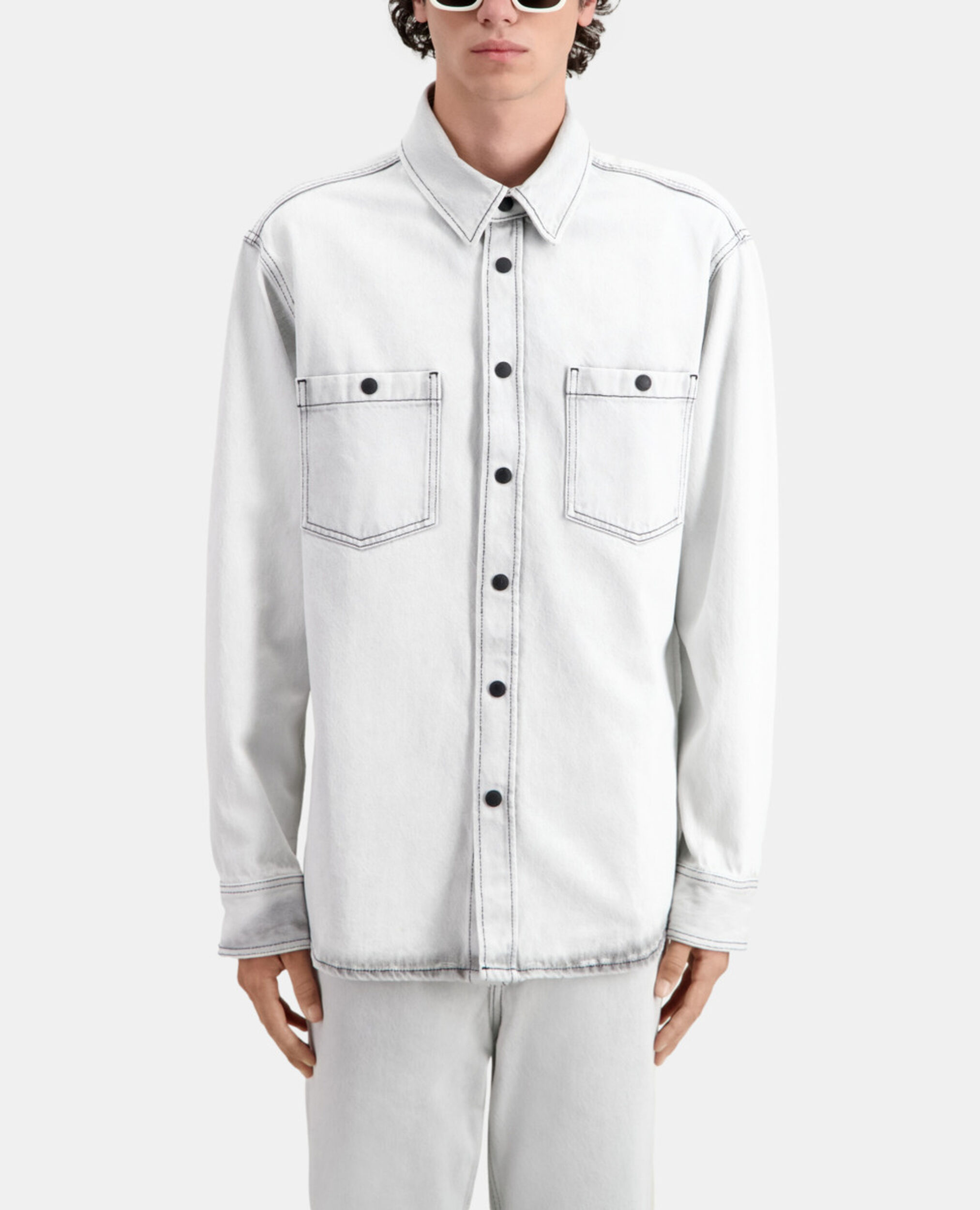 White bleached denim shirt, WHITE BLEACH, hi-res image number null