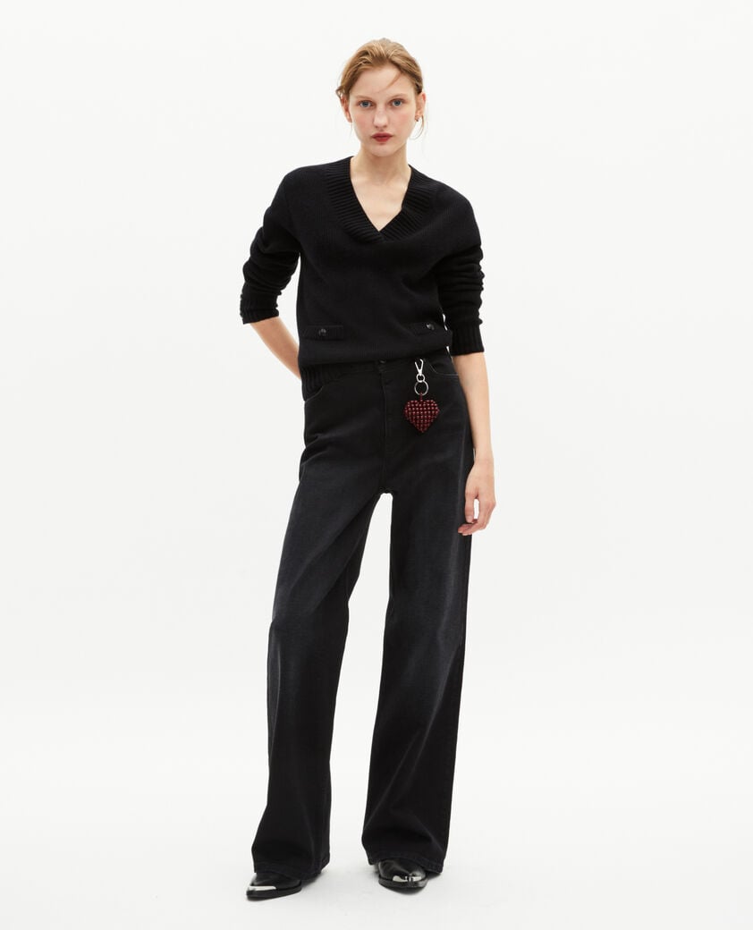 The Kooples FEMME BLACK pull col v en laine mérinos noir