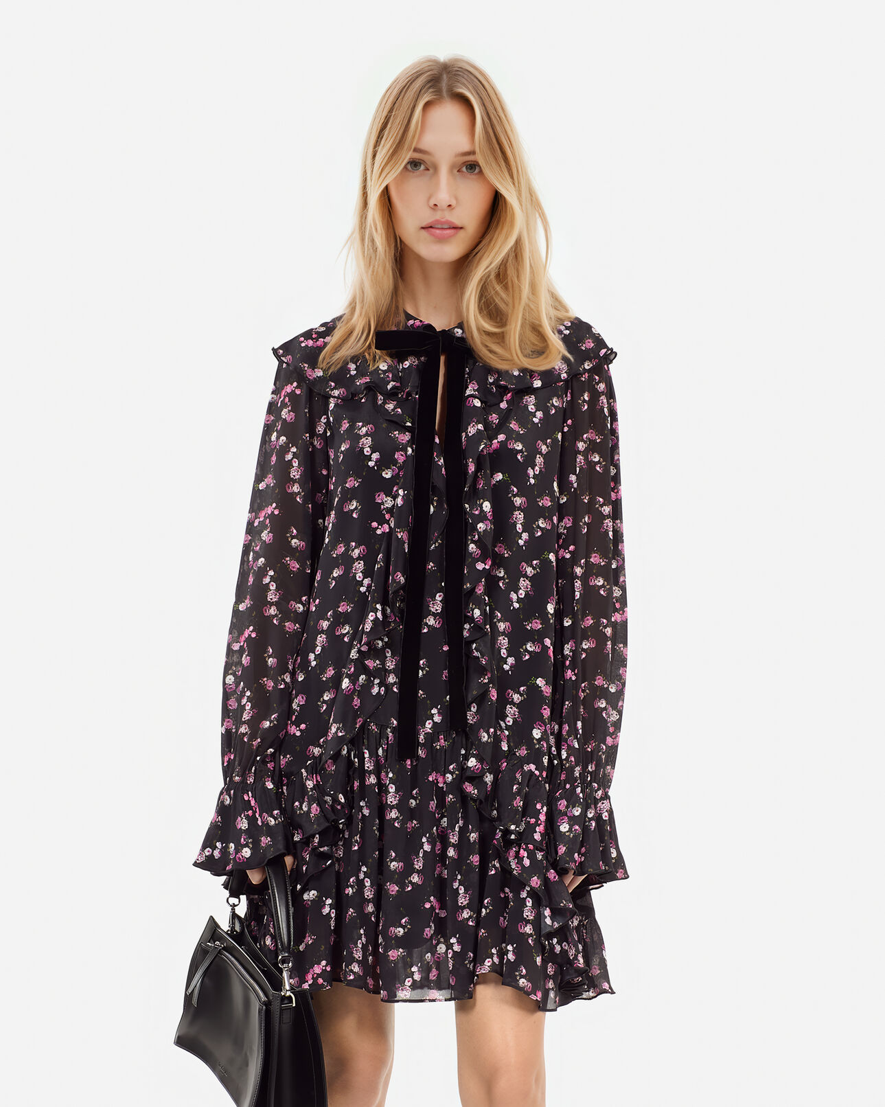 The Kooples FEMME BLACK robe courte à volants imprimé fleuri