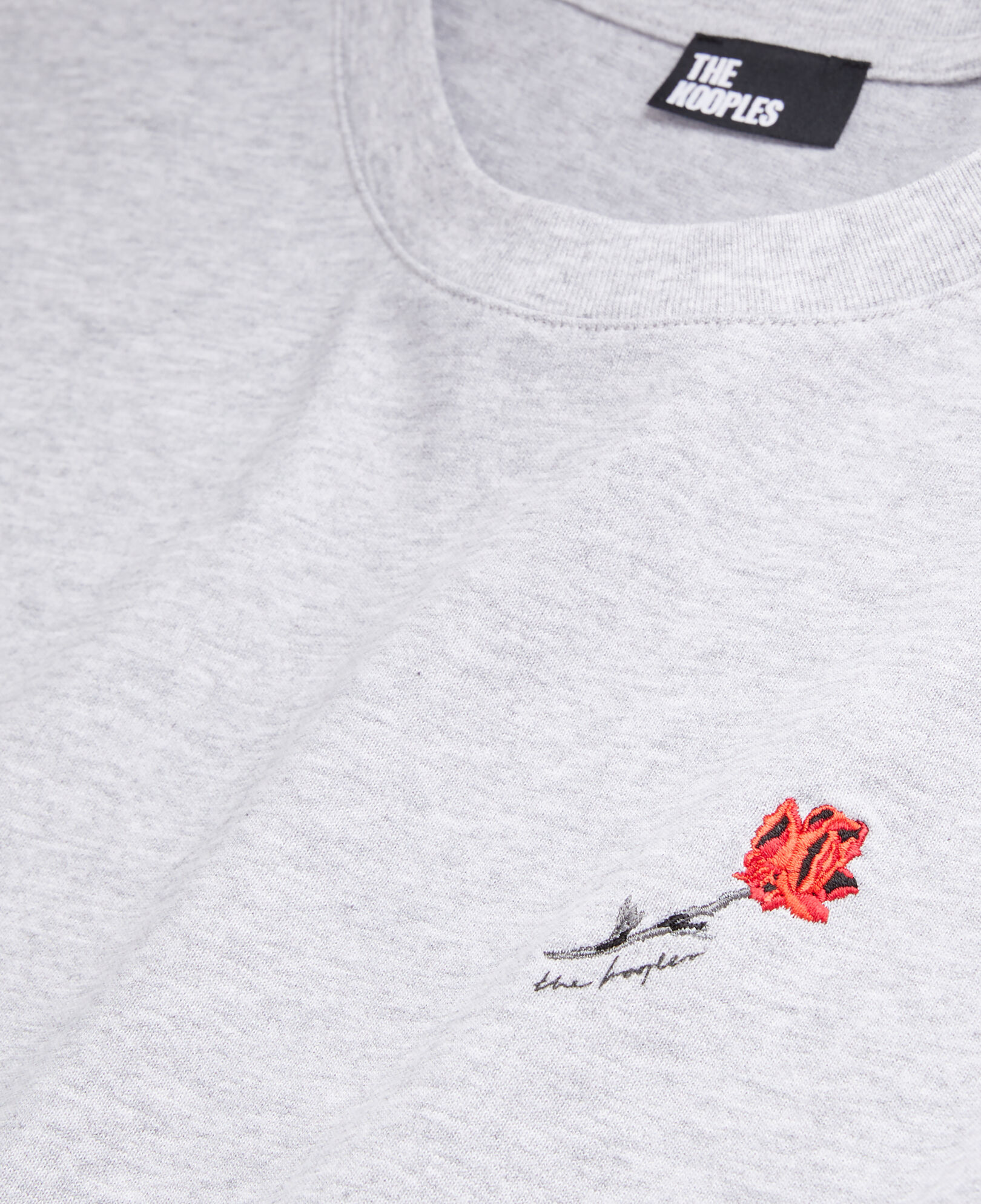 The Kooples MEN GRIS CLAIR men's grey t-shirt with flower embroidery