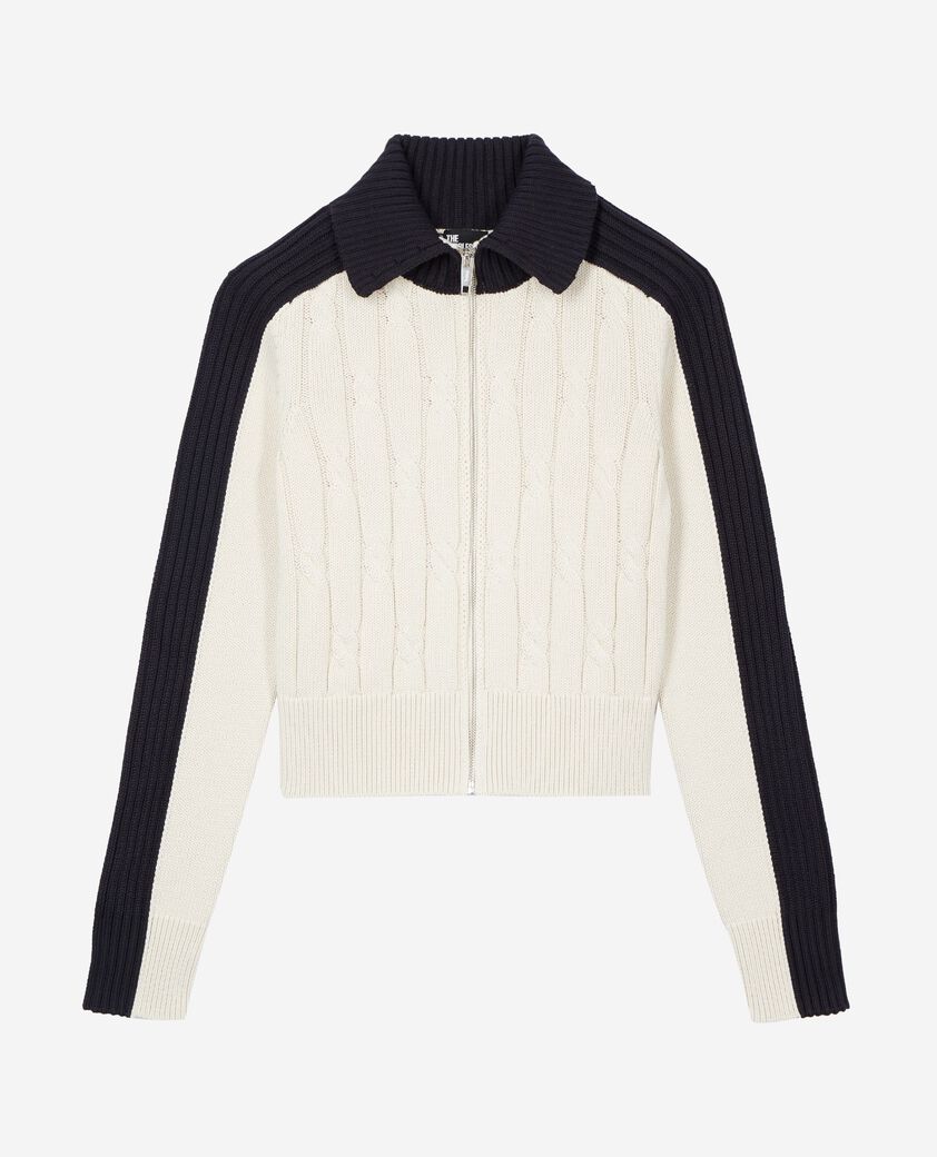 The Kooples WOMEN ECRU NAVY ecru cotton cardigan