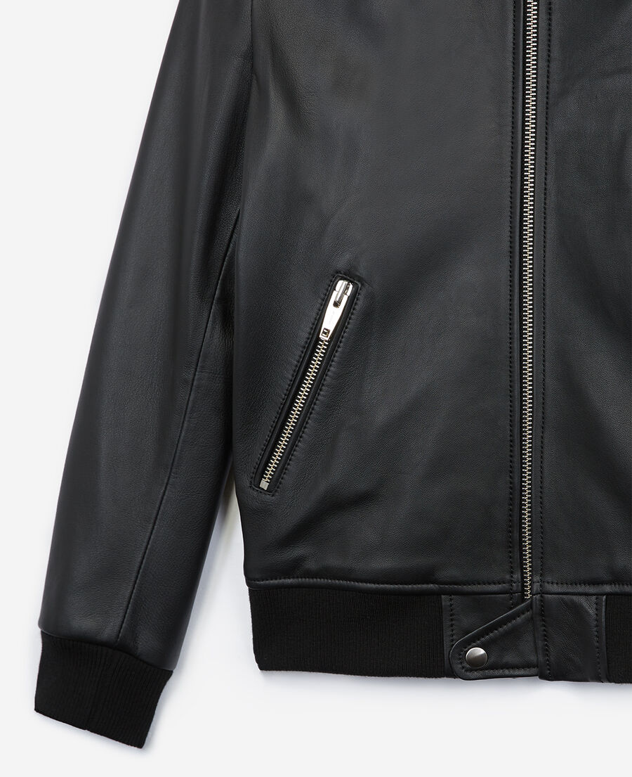Black leather flight jacket w/shearling neck | The Kooples