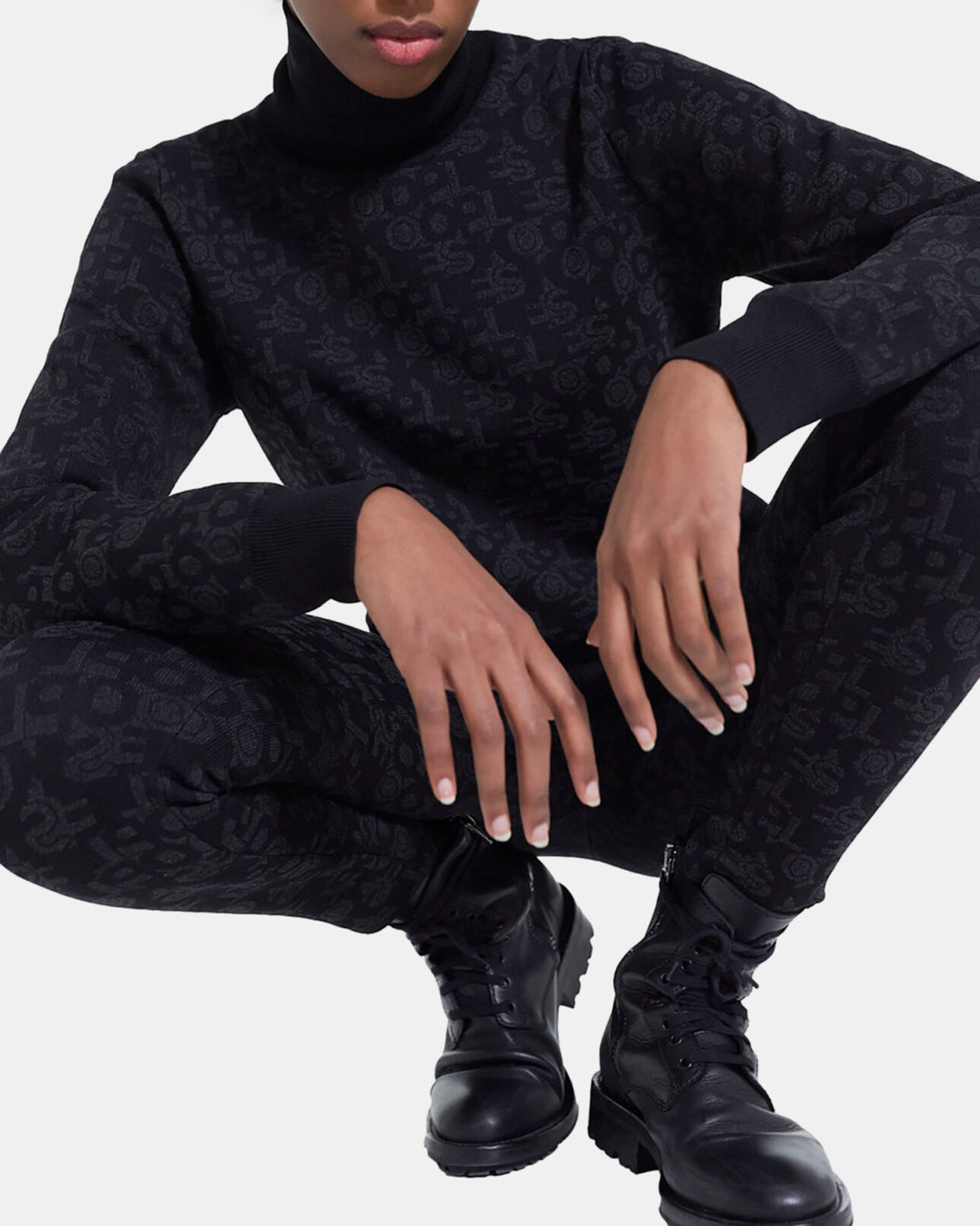 The Kooples WOMEN BLACK DARK GREY black sweater with the kooples logo