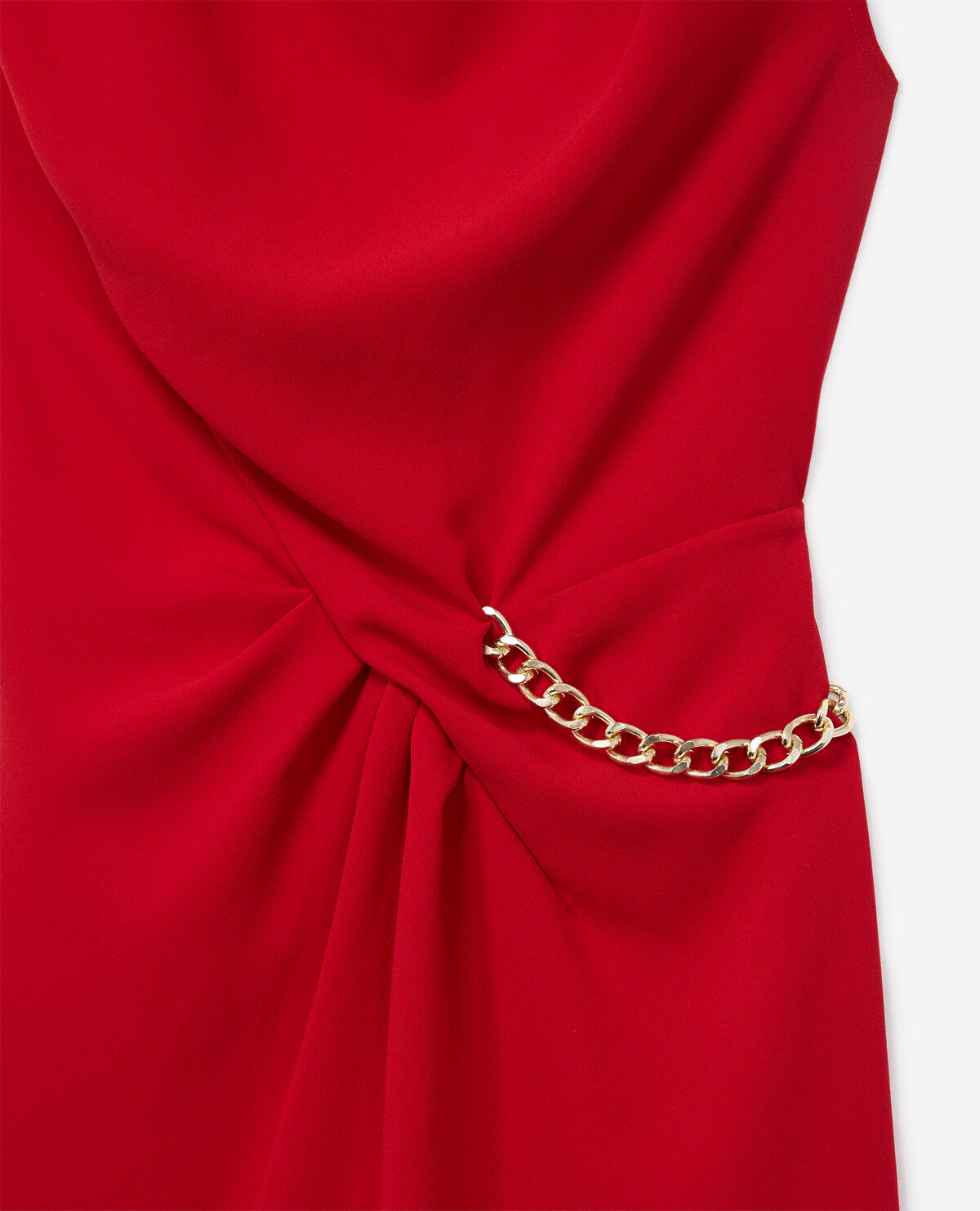 Robe rouge drap e sans manches paulettes et d tail cha ne