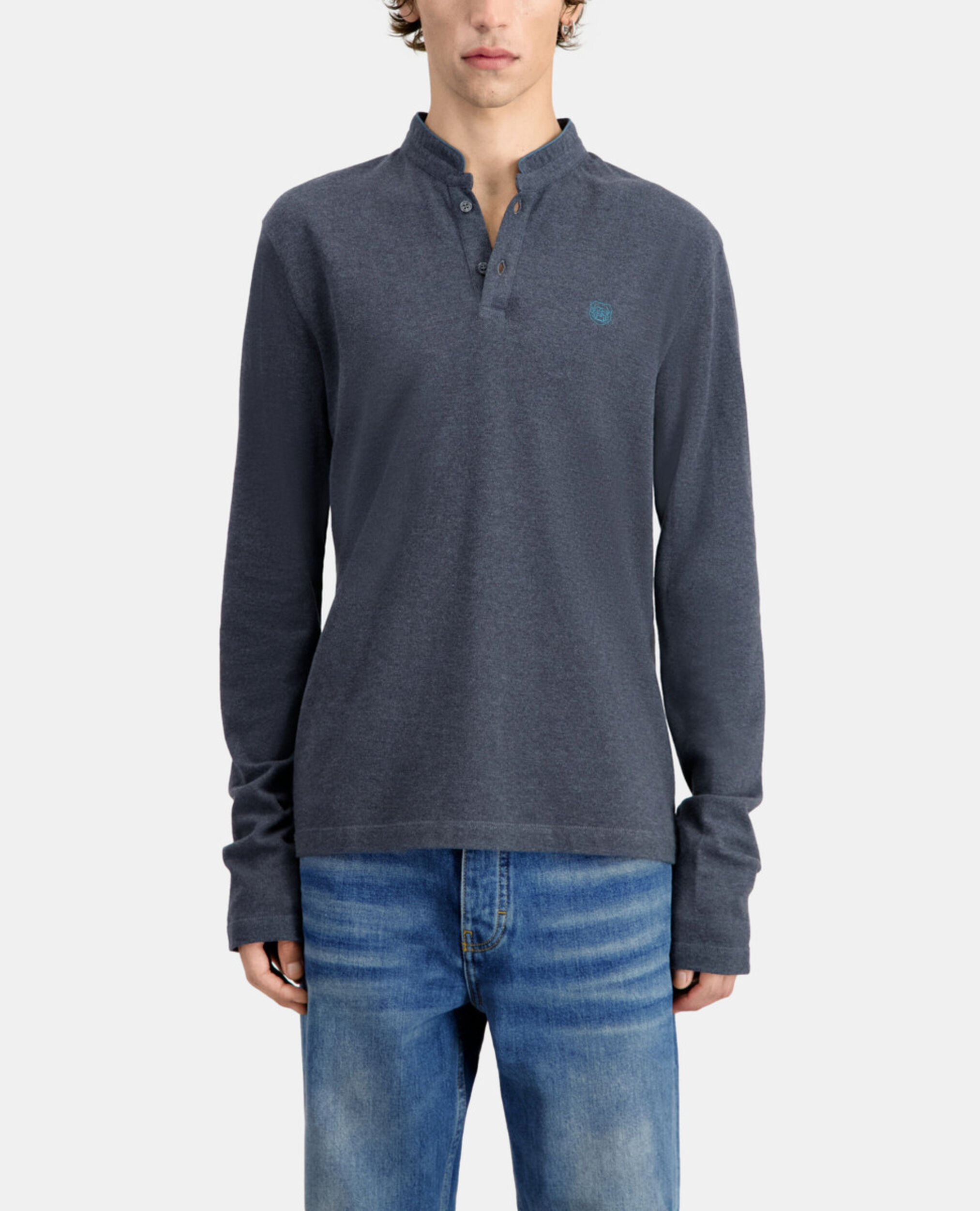 Polo gris en coton, GREY MELANGE, hi-res image number null