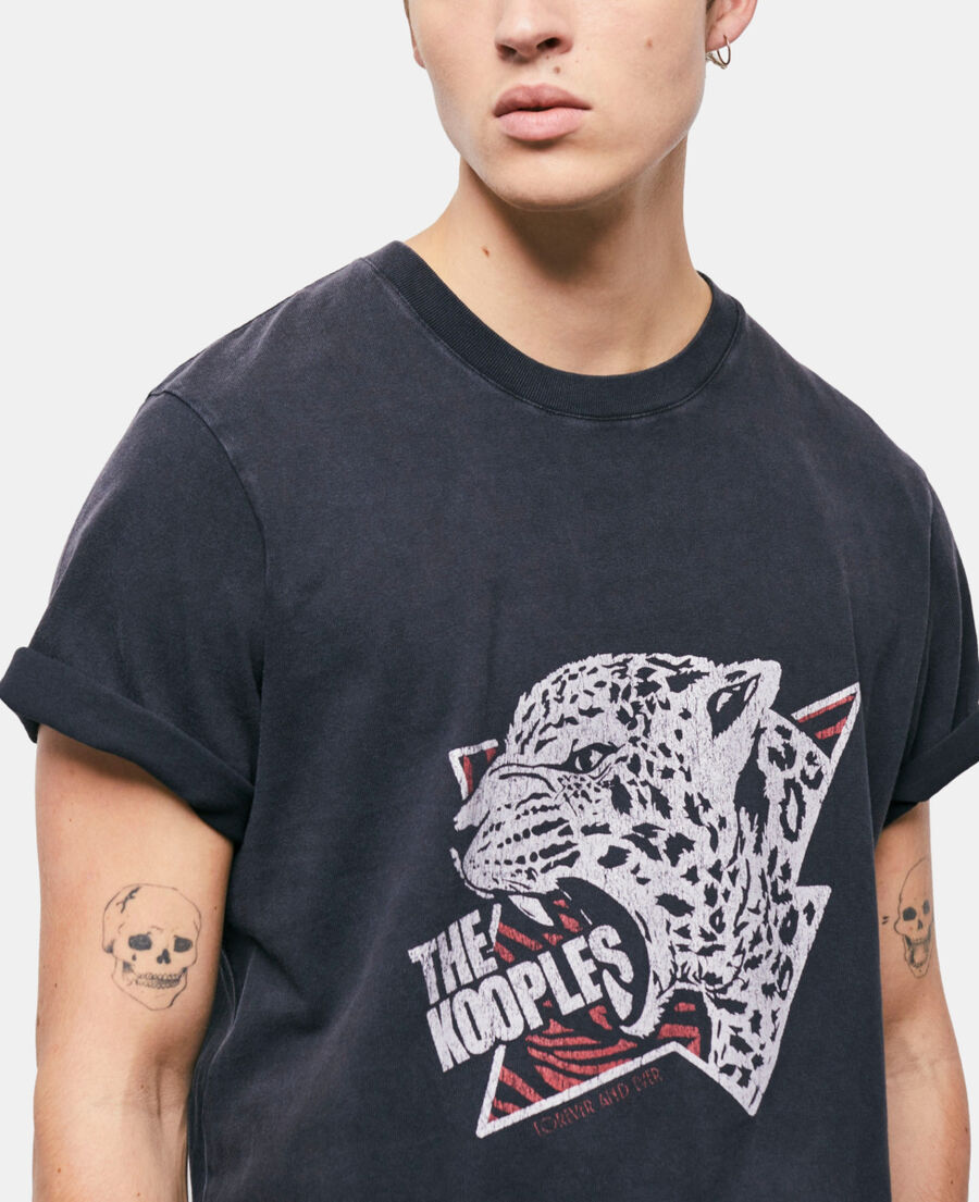 The Kooples MEN BLACK WASHED men's tiger screen print t-shirt