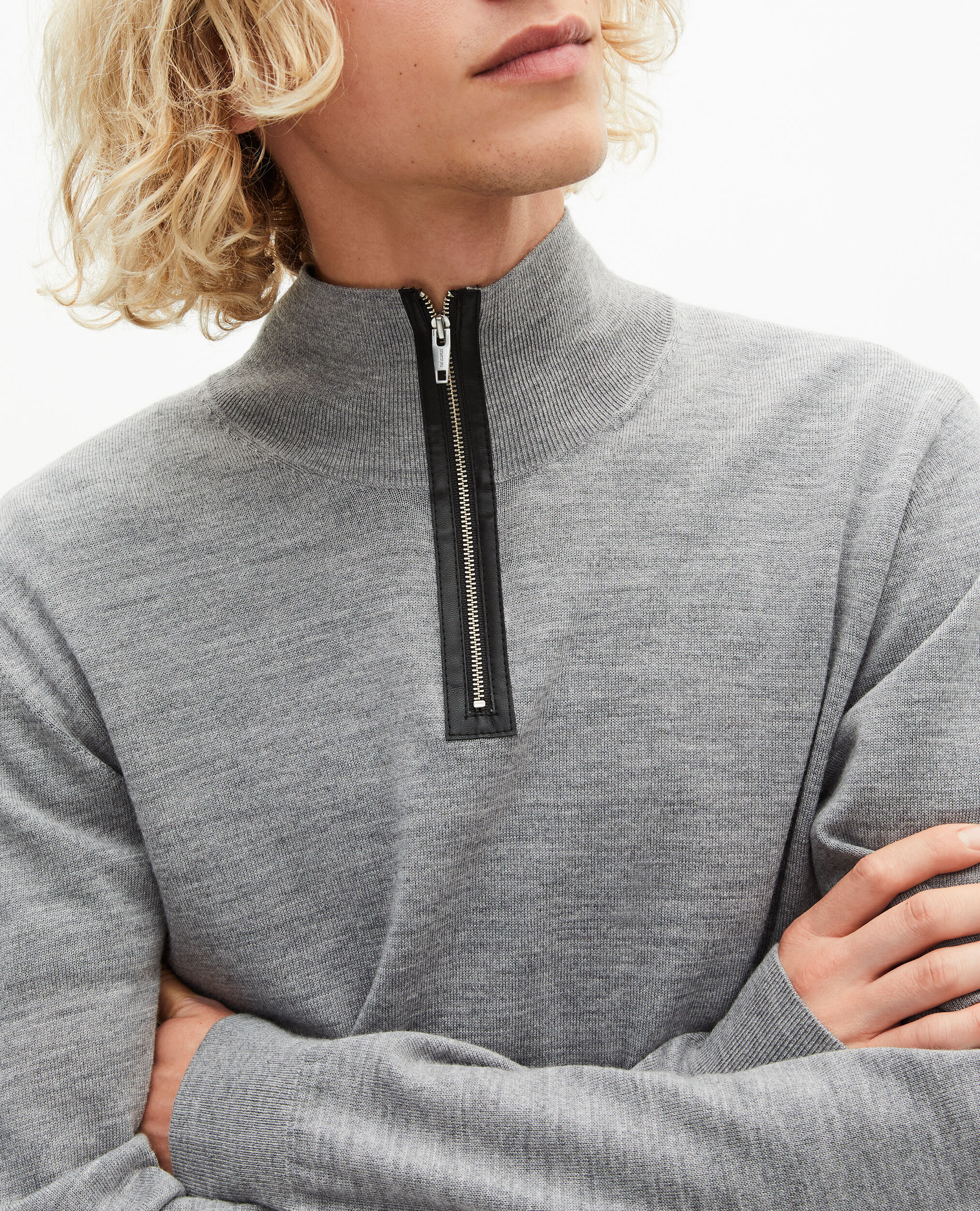 Grey stand-up collar sweater, MIDDLE GREY, hi-res image number null