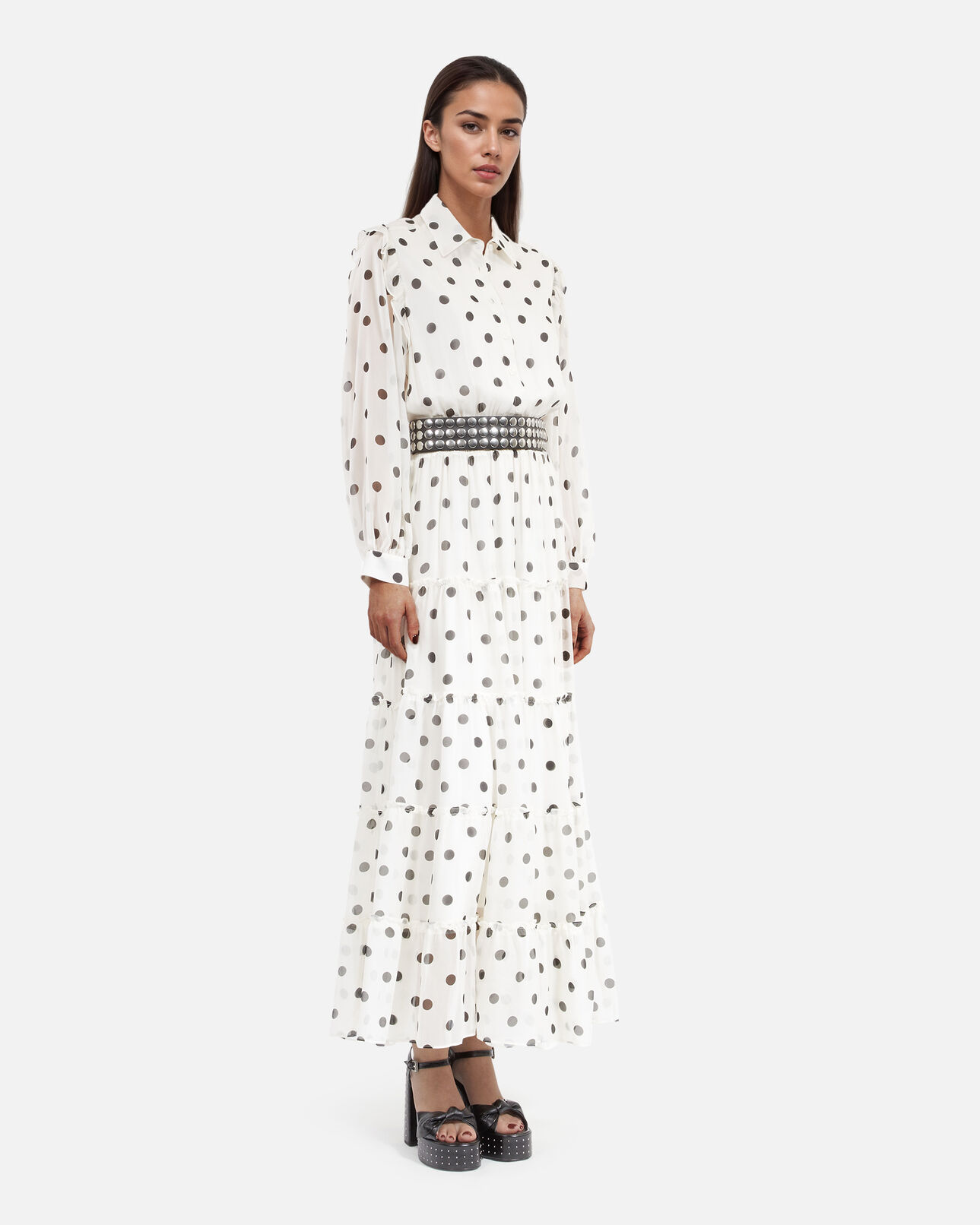 The Kooples MUJER WHITE / BLACK maxivestido blanco con lunares crudos