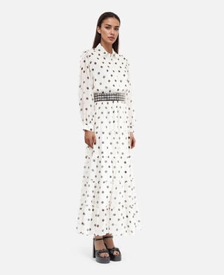 The Kooples FEMME WHITE / BLACK robe longue blanche à pois écrue