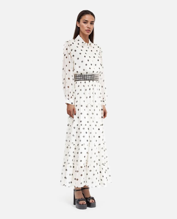 The Kooples WOMEN WHITE / BLACK white maxi dress with ecru polka dots