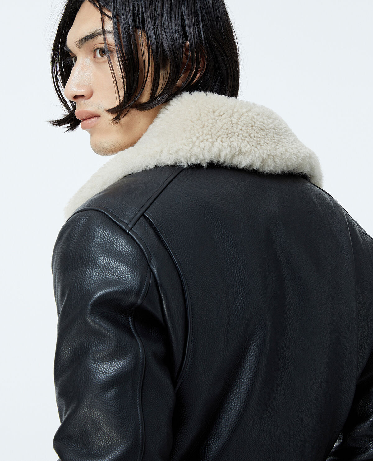 Blouson cuir outlet col mouton