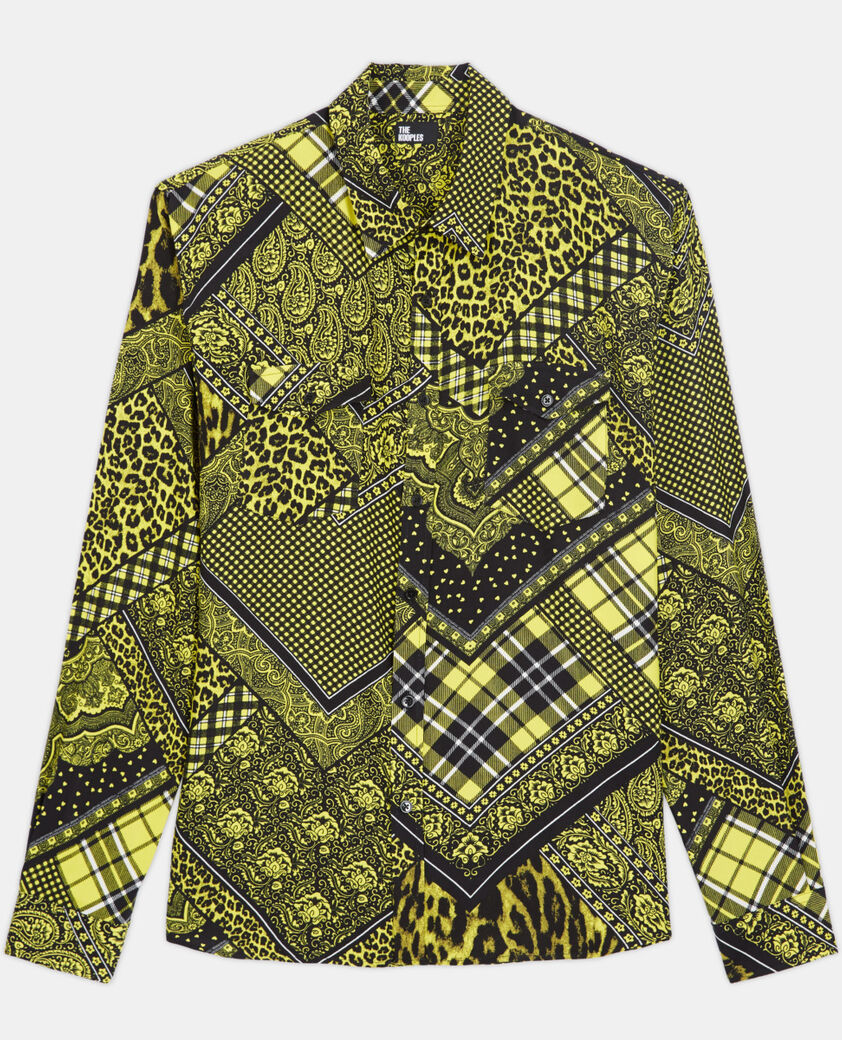 The Kooples HOMBRE BLACK / YELLOW camisa estampada con cuello cl&aacute;sico
