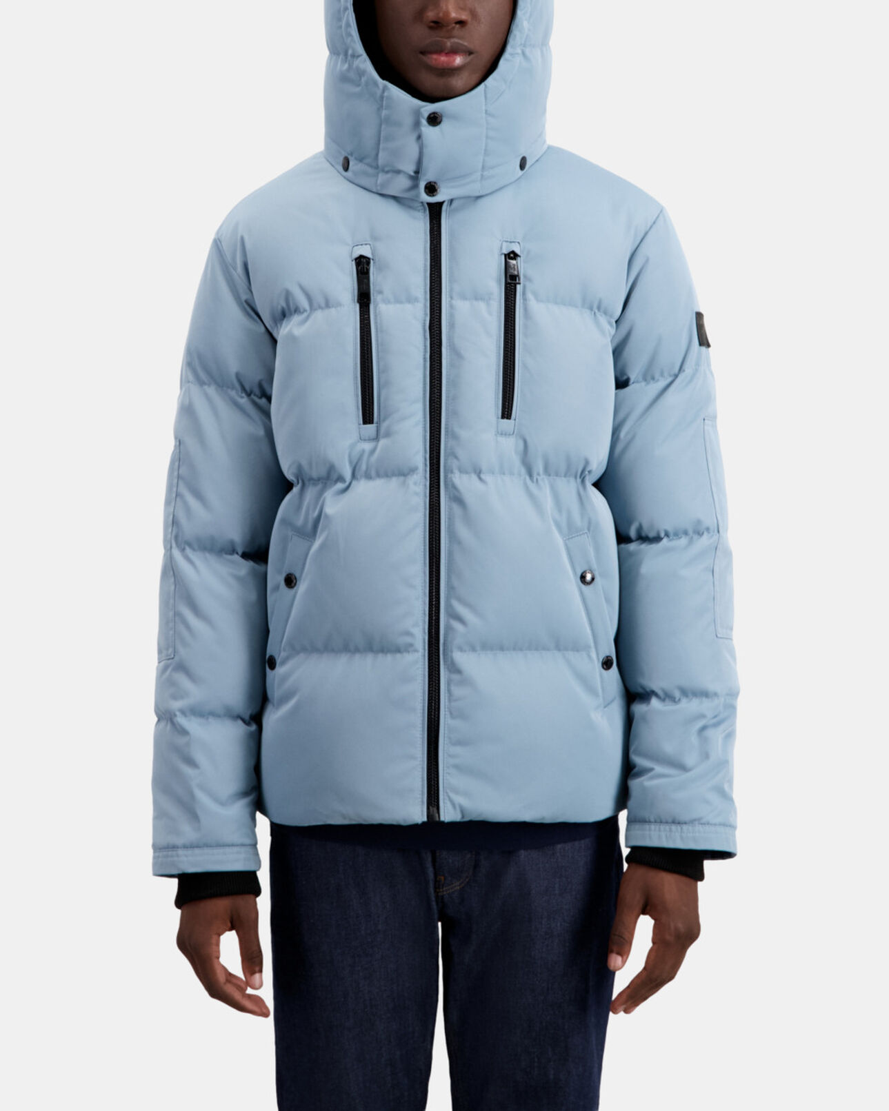 The Kooples MEN BLUE GREY blue hooded puffer jacket