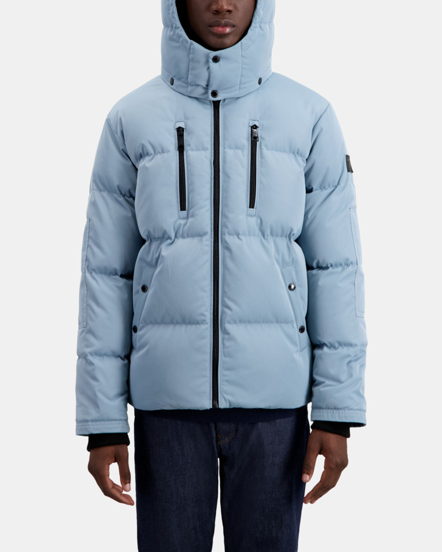 Blue hooded puffer jacket, BLUE GREY, hi-res image number null