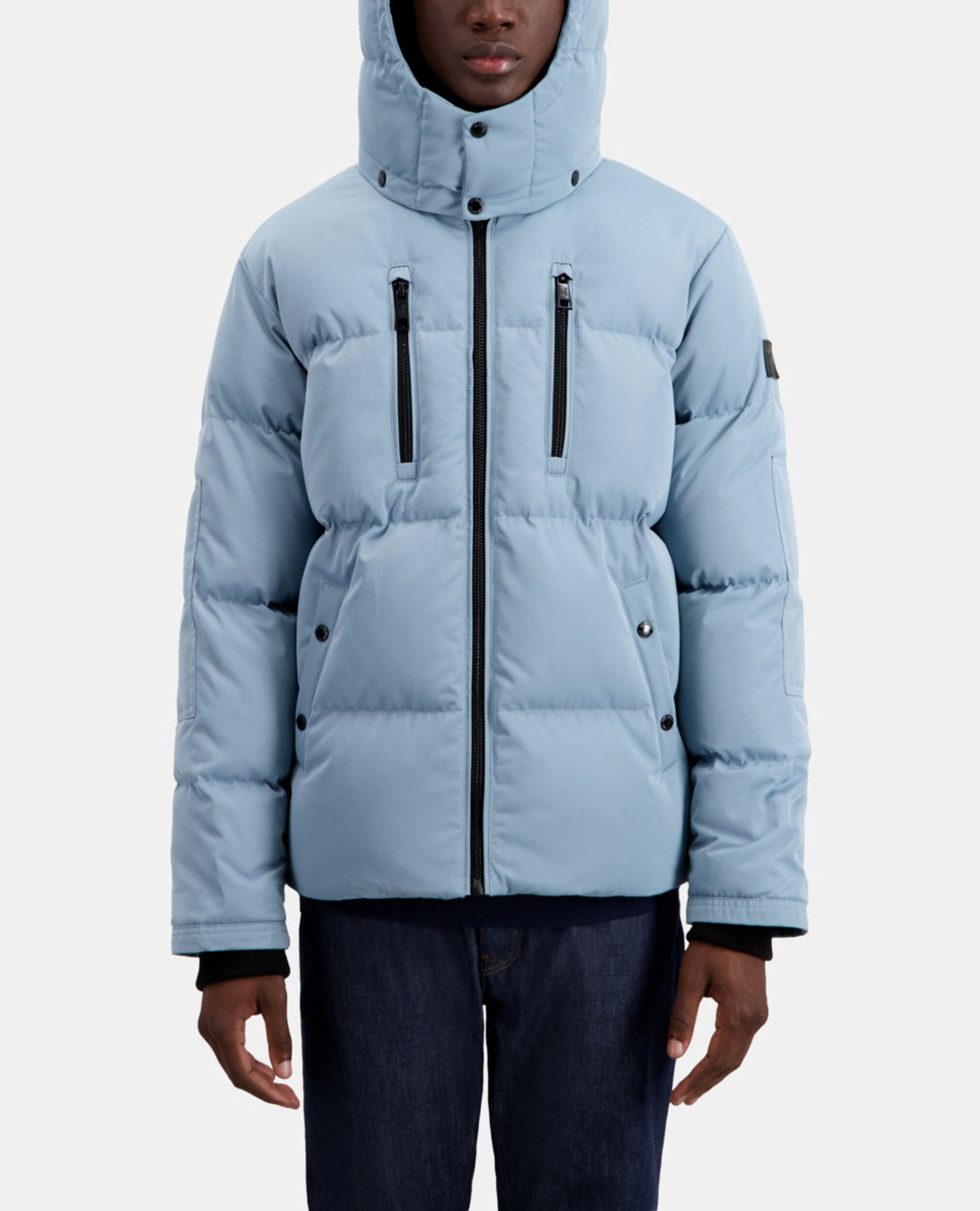 Blaue Daunenjacke mit Kapuze, BLUE GREY, hi-res image number null