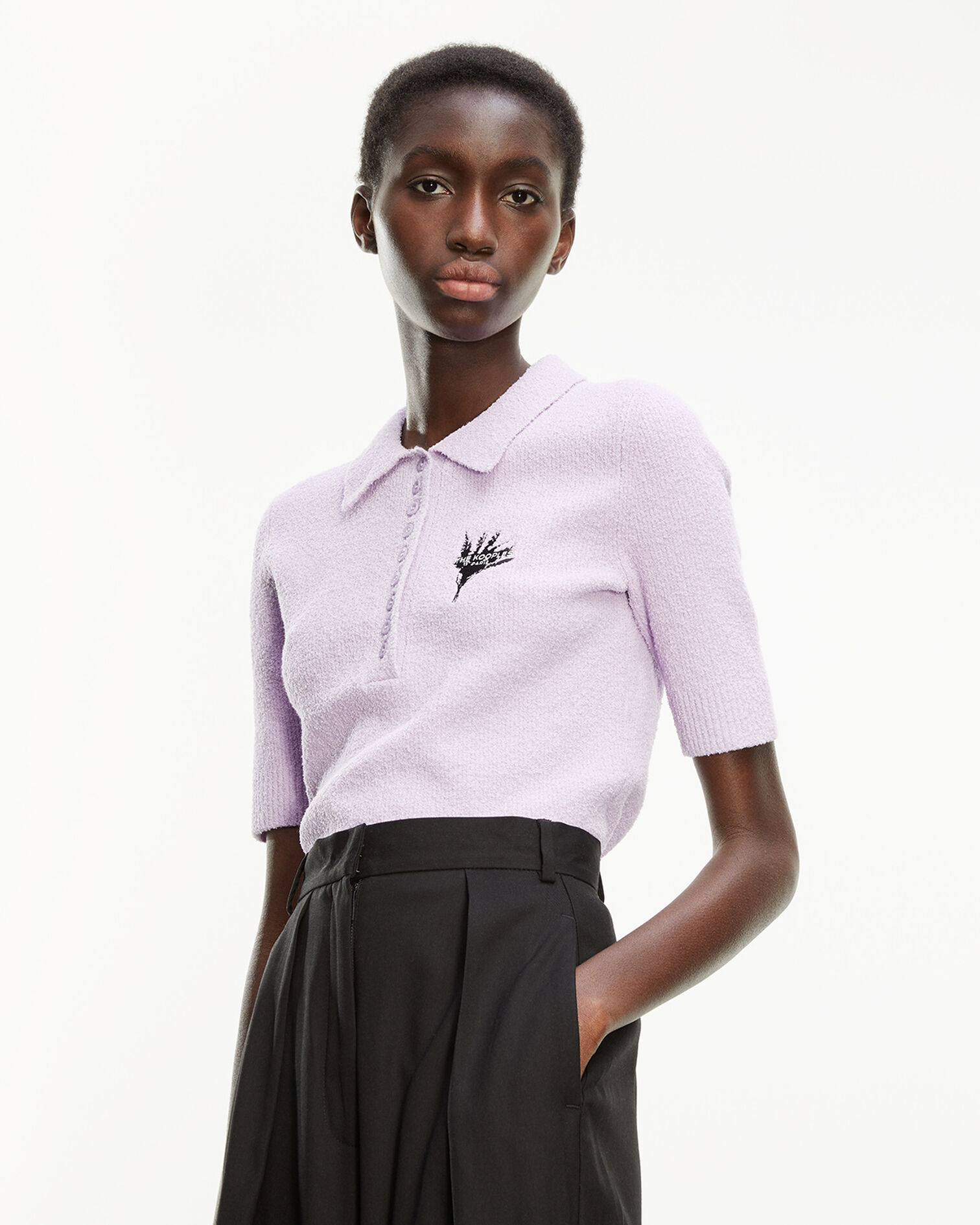 Polo violet ajusté boutonné détail brodé, LIGHT PURPLE, hi-res image number null