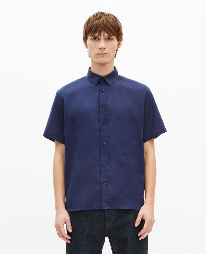 The Kooples HOMME NAVY chemise manches courtes en lin marine