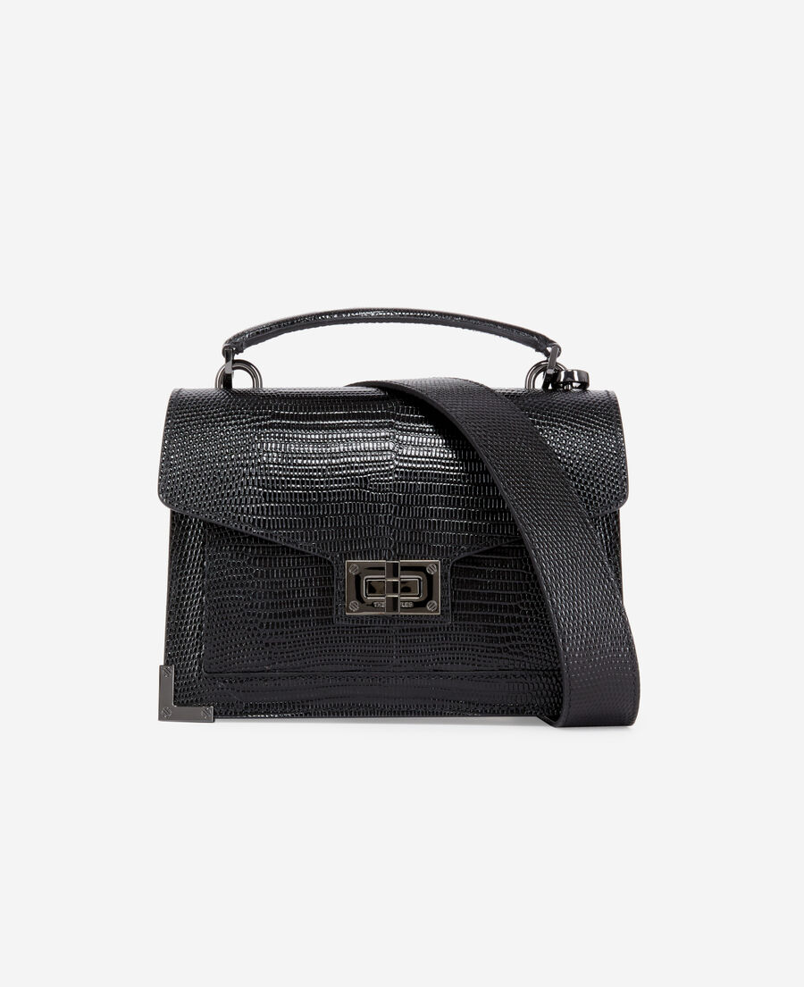 sac emily small en cuir noir effet lézard