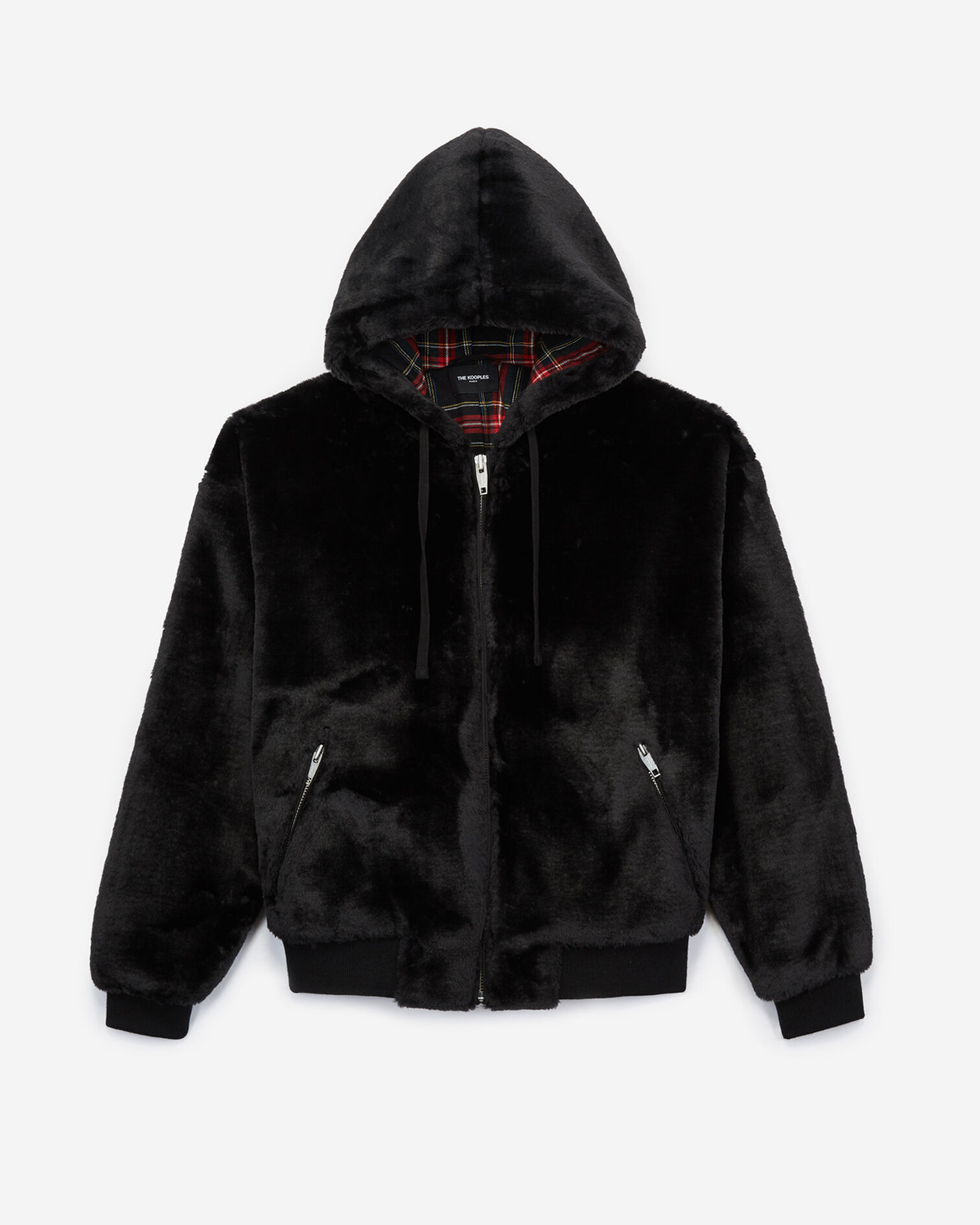 Black faux fur hoodie, BLACK, hi-res image number null