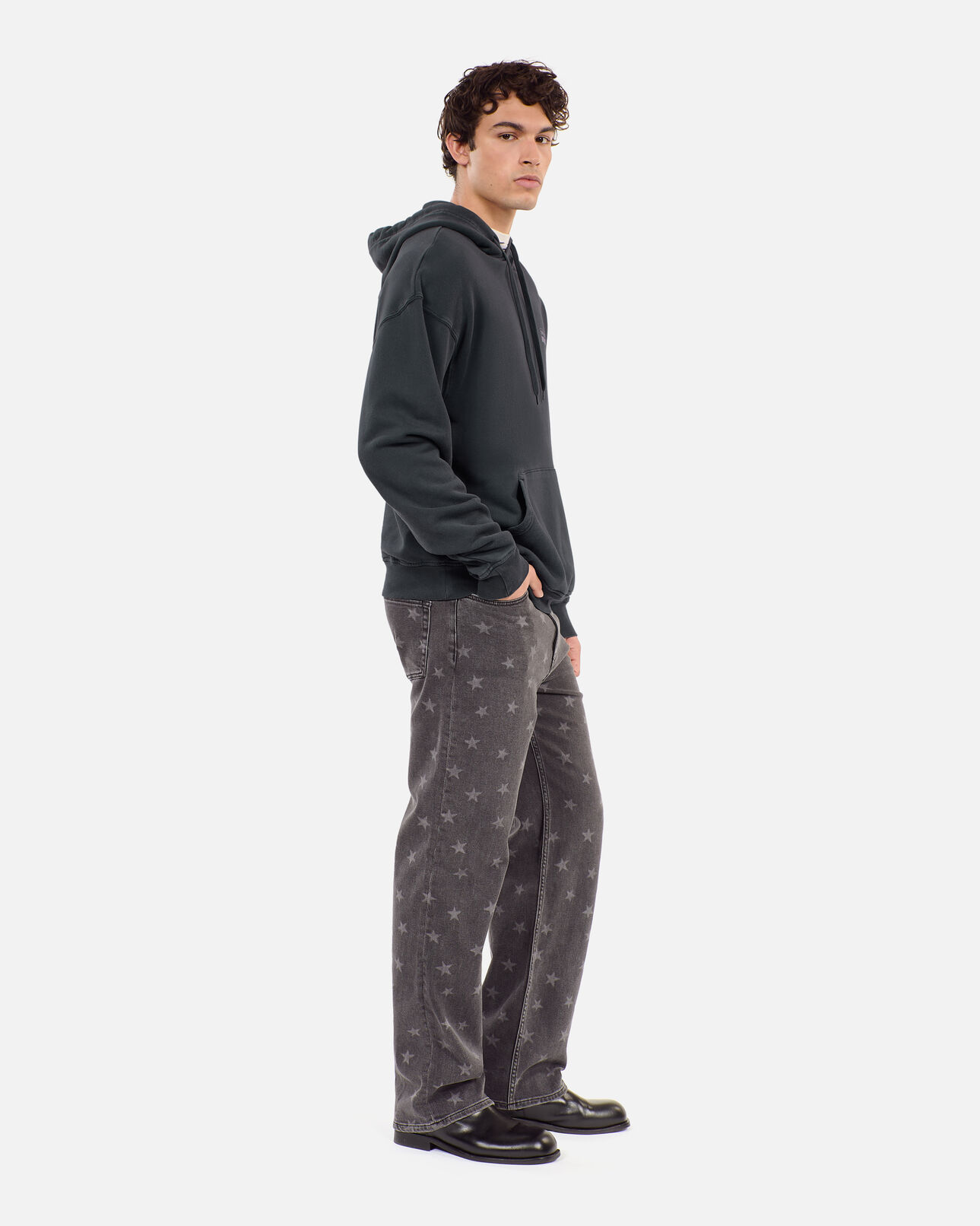 The Kooples HOMME BLACK WASHED sweatshirt à capuche avec sérigraphie noir