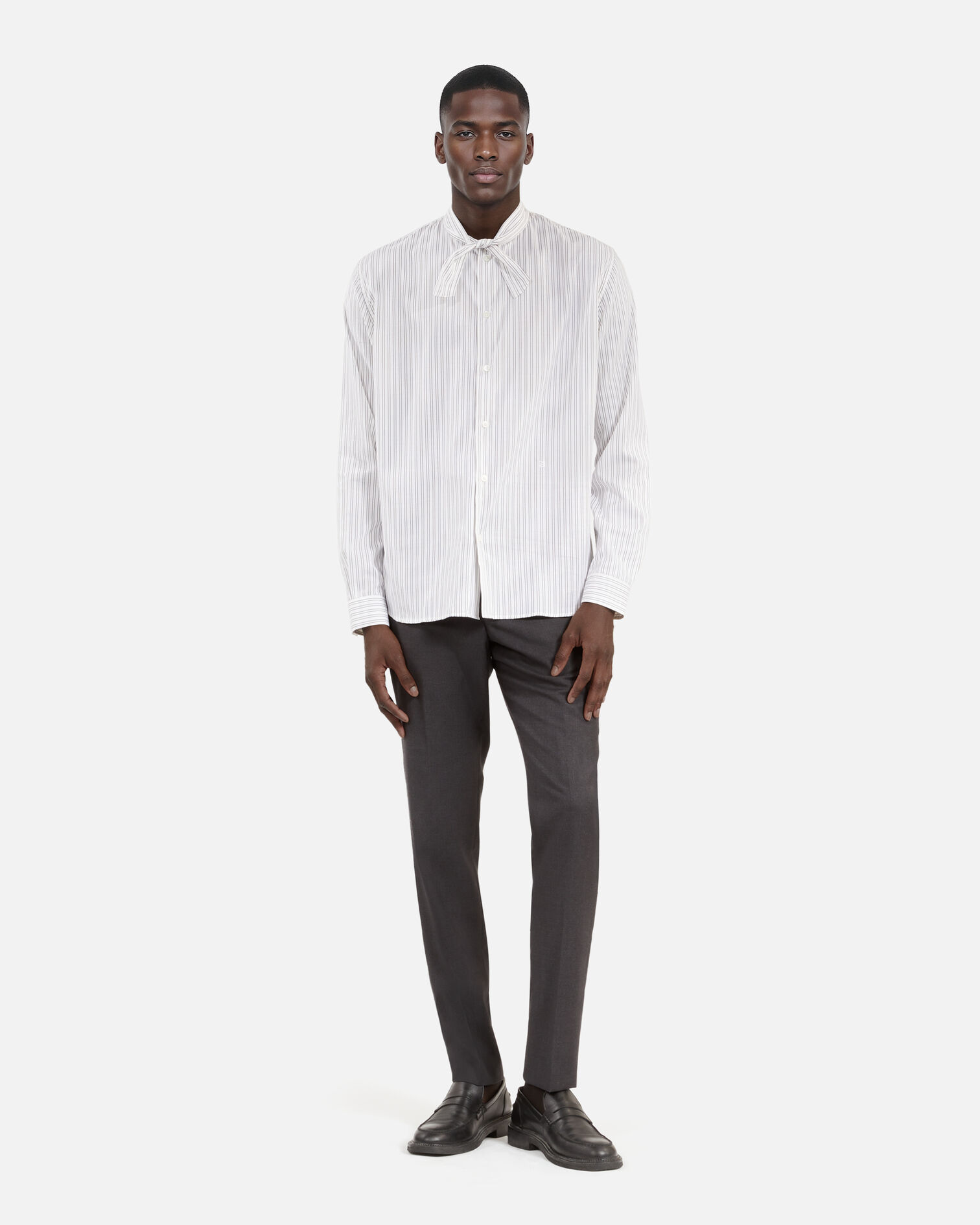 White pinstripe shirt, BLACK WHITE, hi-res image number null