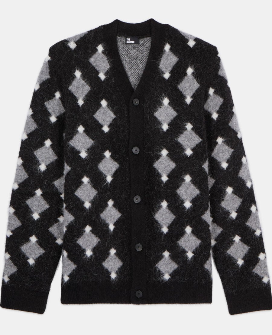 The Kooples MEN BLACK GREY WHITE black and grey diamond cardigan