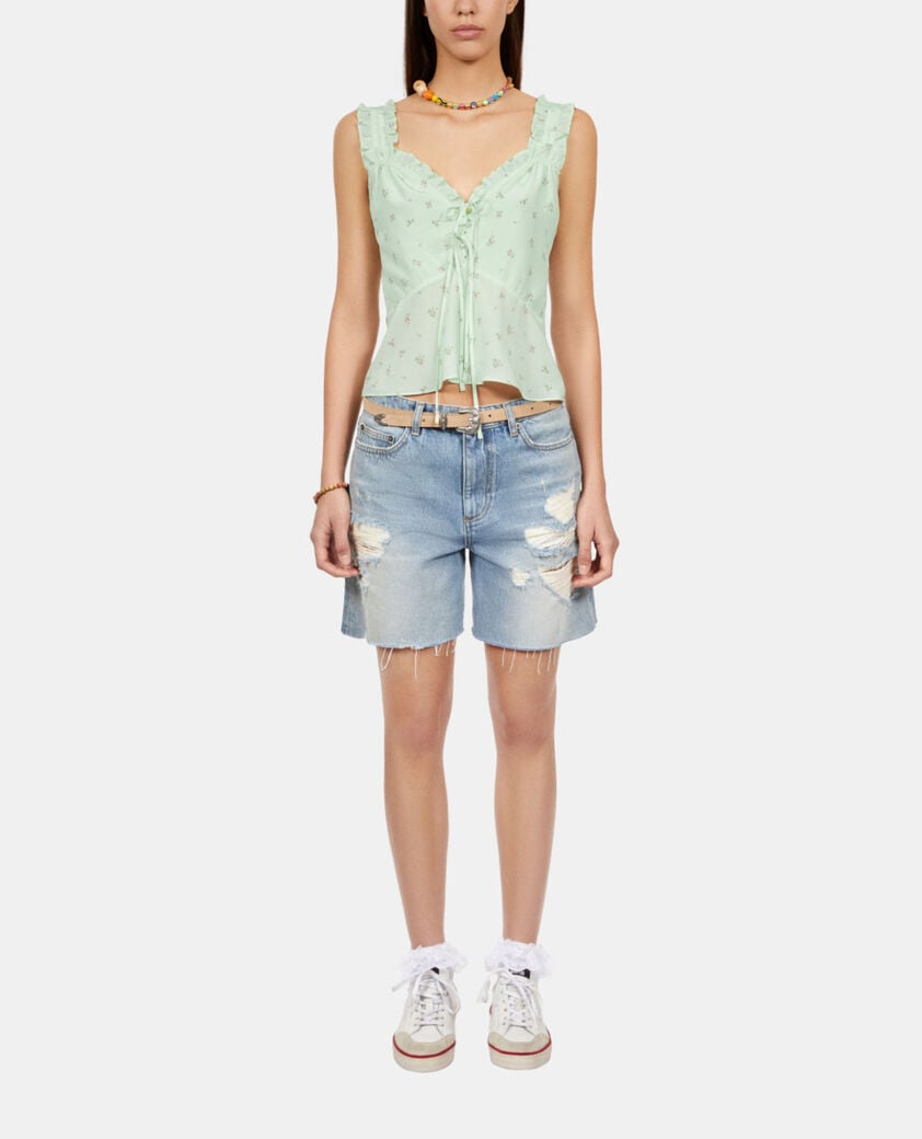 The Kooples FEMME GREEN top fleuri avec volants en soie