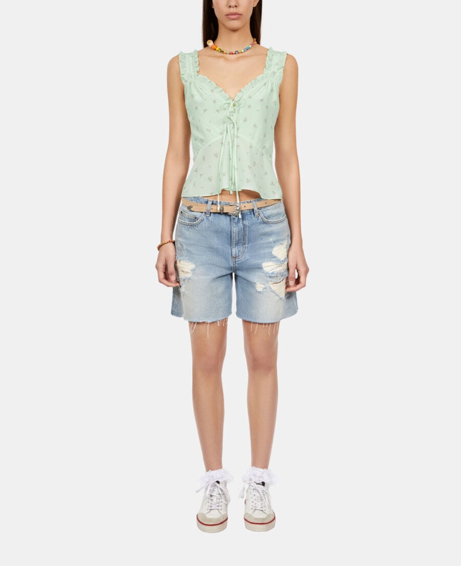 The Kooples FEMME GREEN top fleuri avec volants en soie