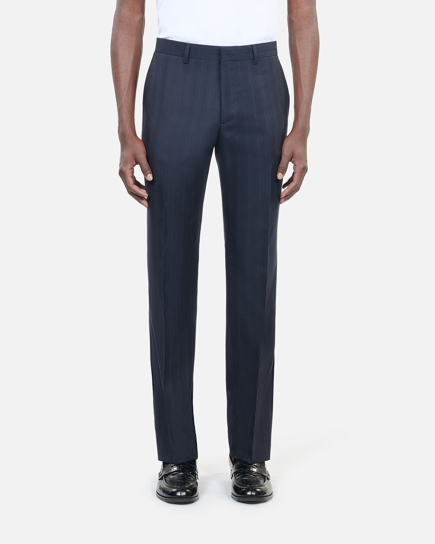 Pantalon de costume à rayures bleu marine, NAVY, hi-res image number null