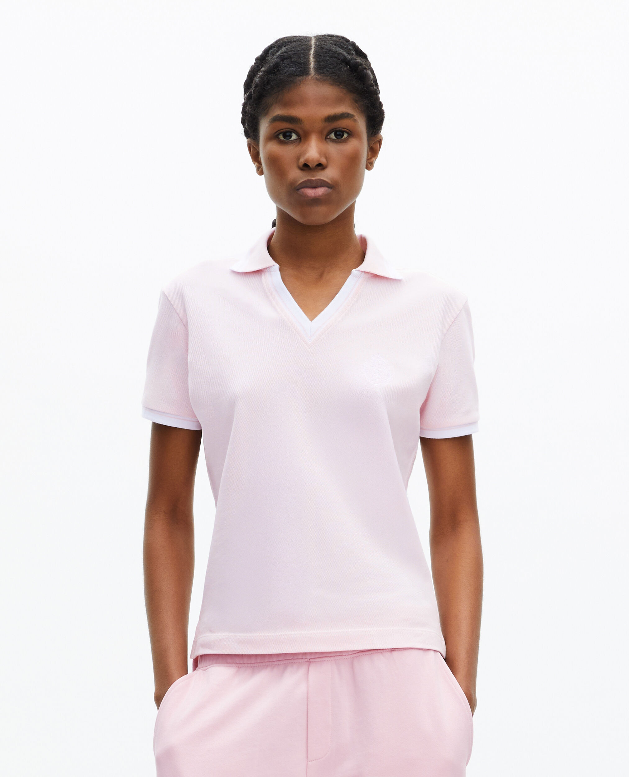 Pale pink V-neck polo shirt, LILA, hi-res image number null