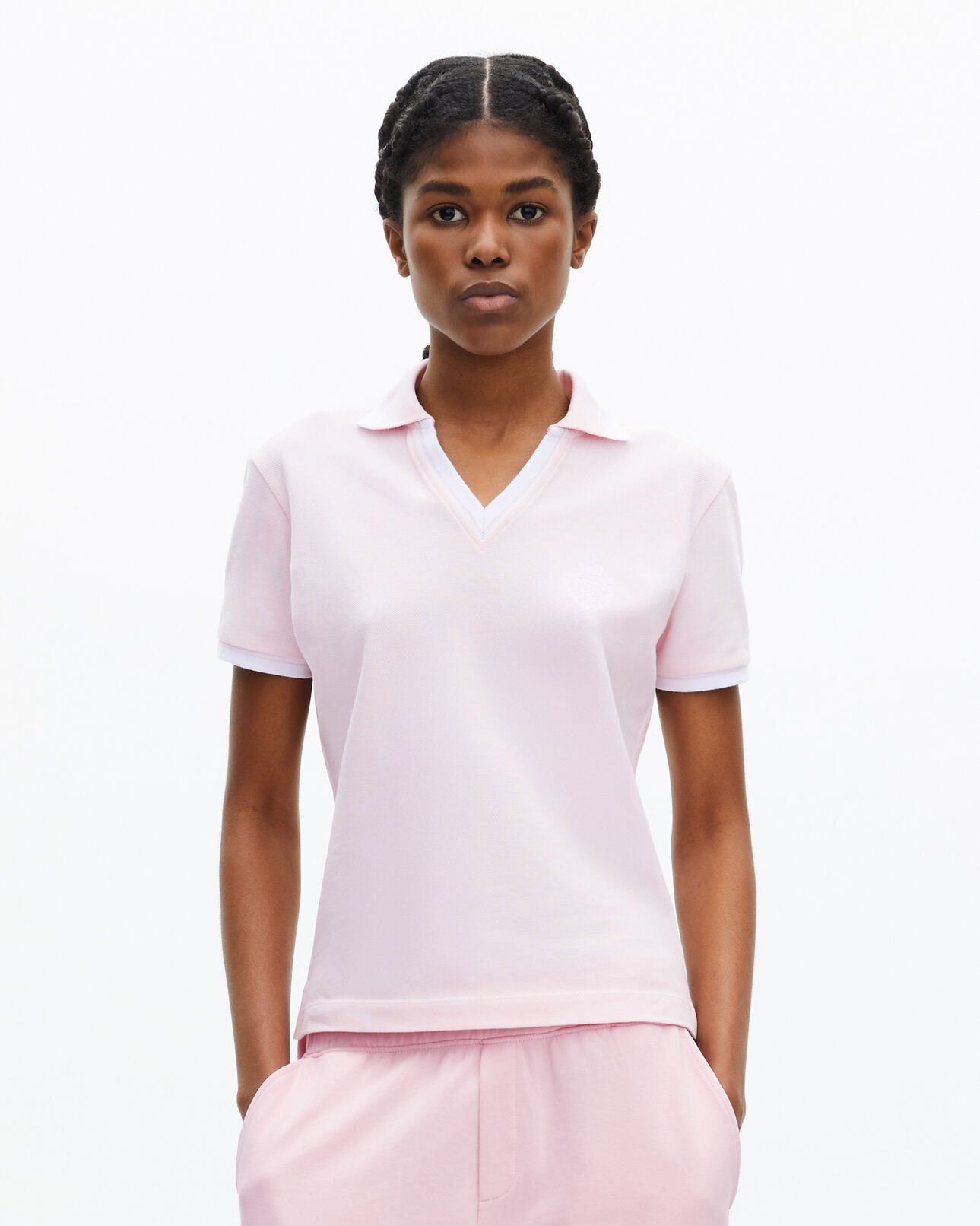 The Kooples DAMEN LILA poloshirt mit v-ausschnitt in blassrosa