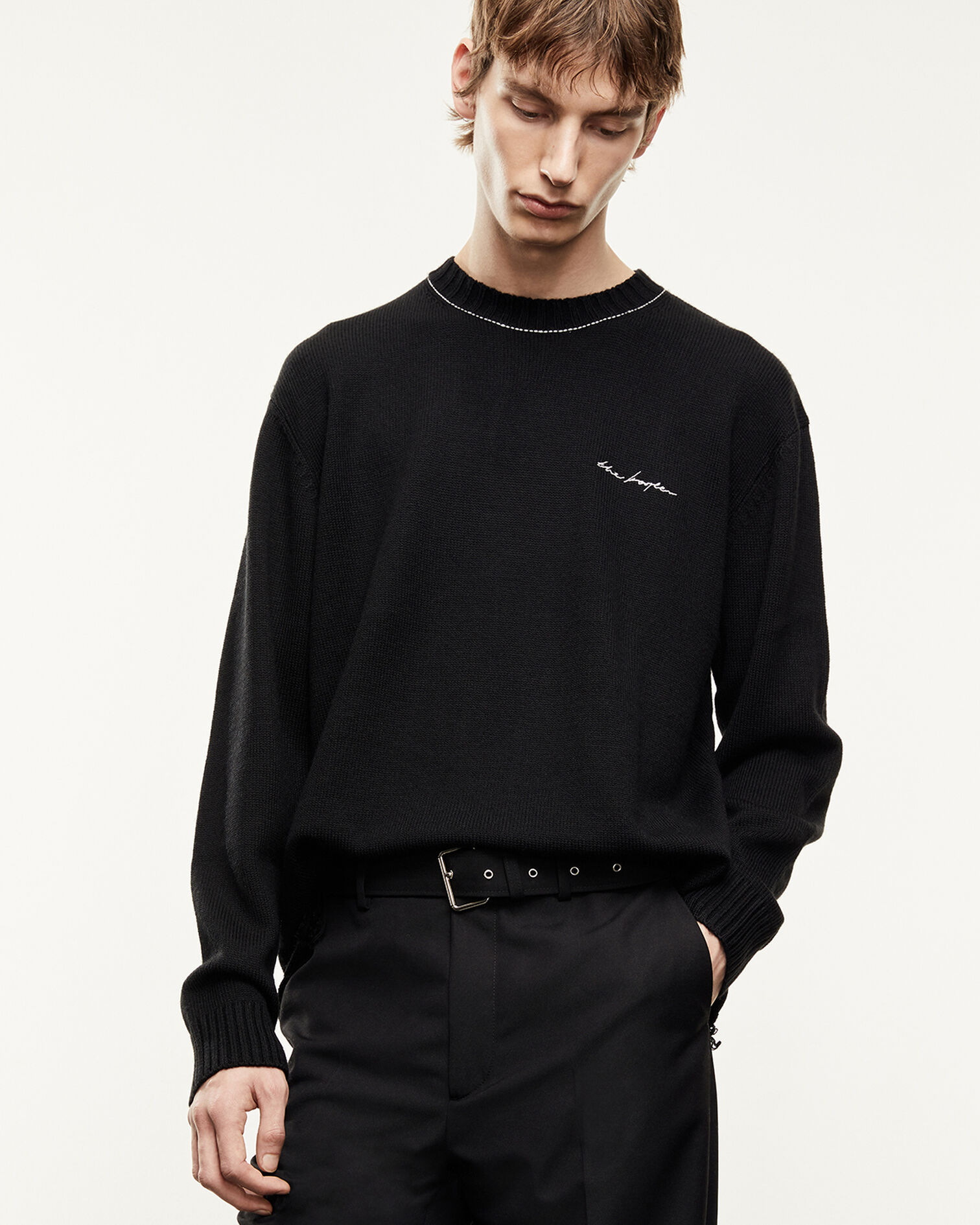 Pull laine mélangée noir à logo, BLACK, hi-res image number null