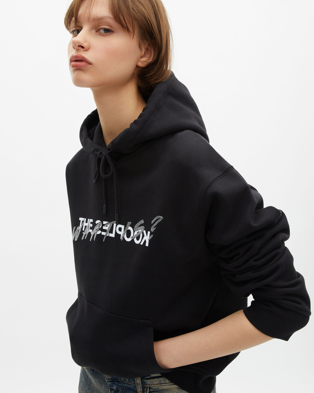 The Kooples WOMEN BLACK what is hoodie with black rhinestones