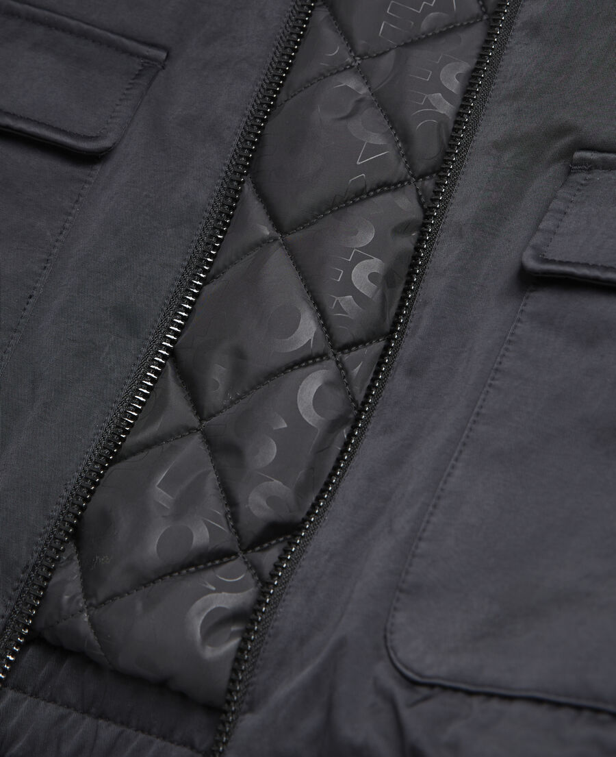 black satin bomber jacket with detachable sleeves