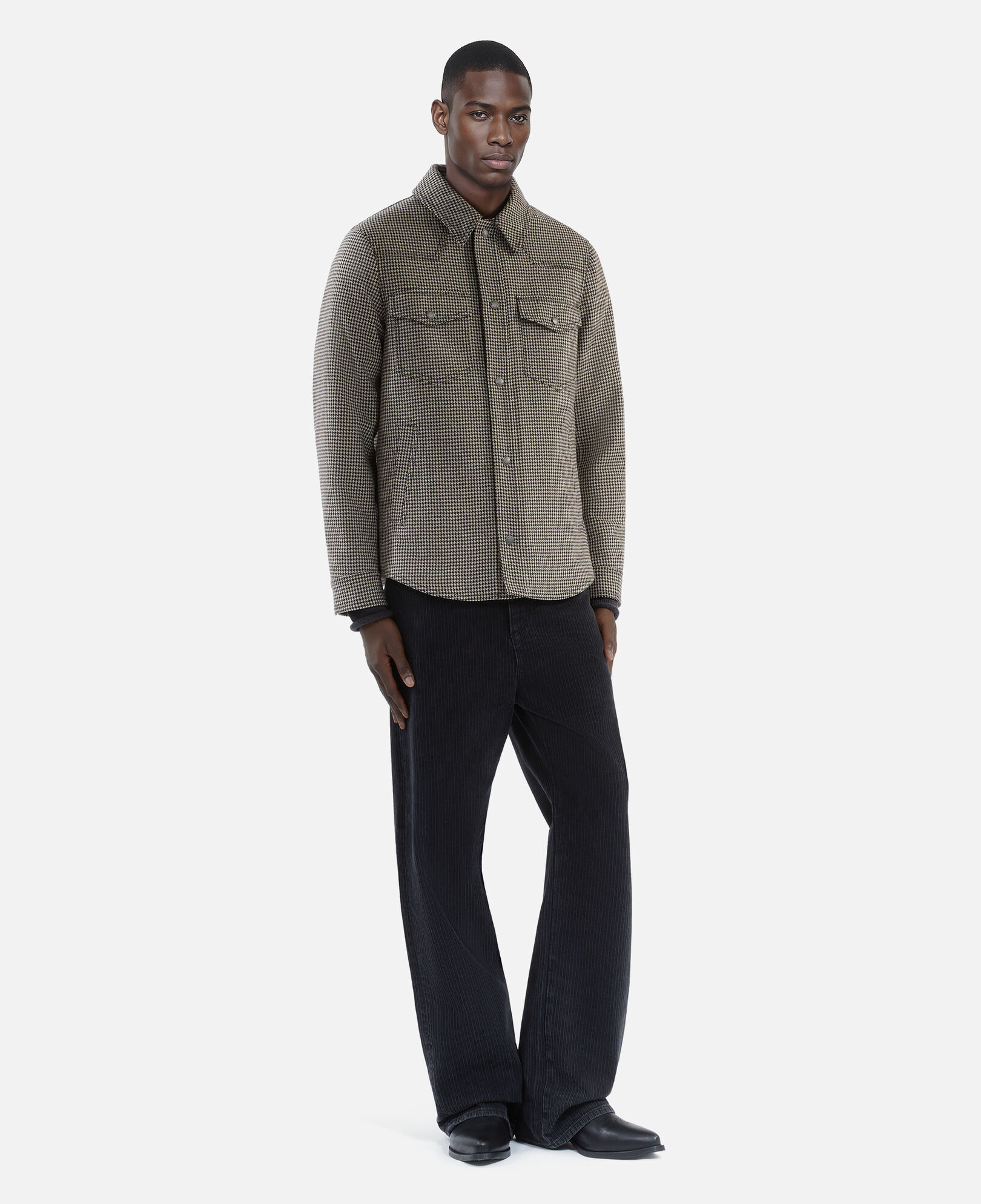 The Kooples HOMME BROWN blouson style surchemise pied de poule marron et écru