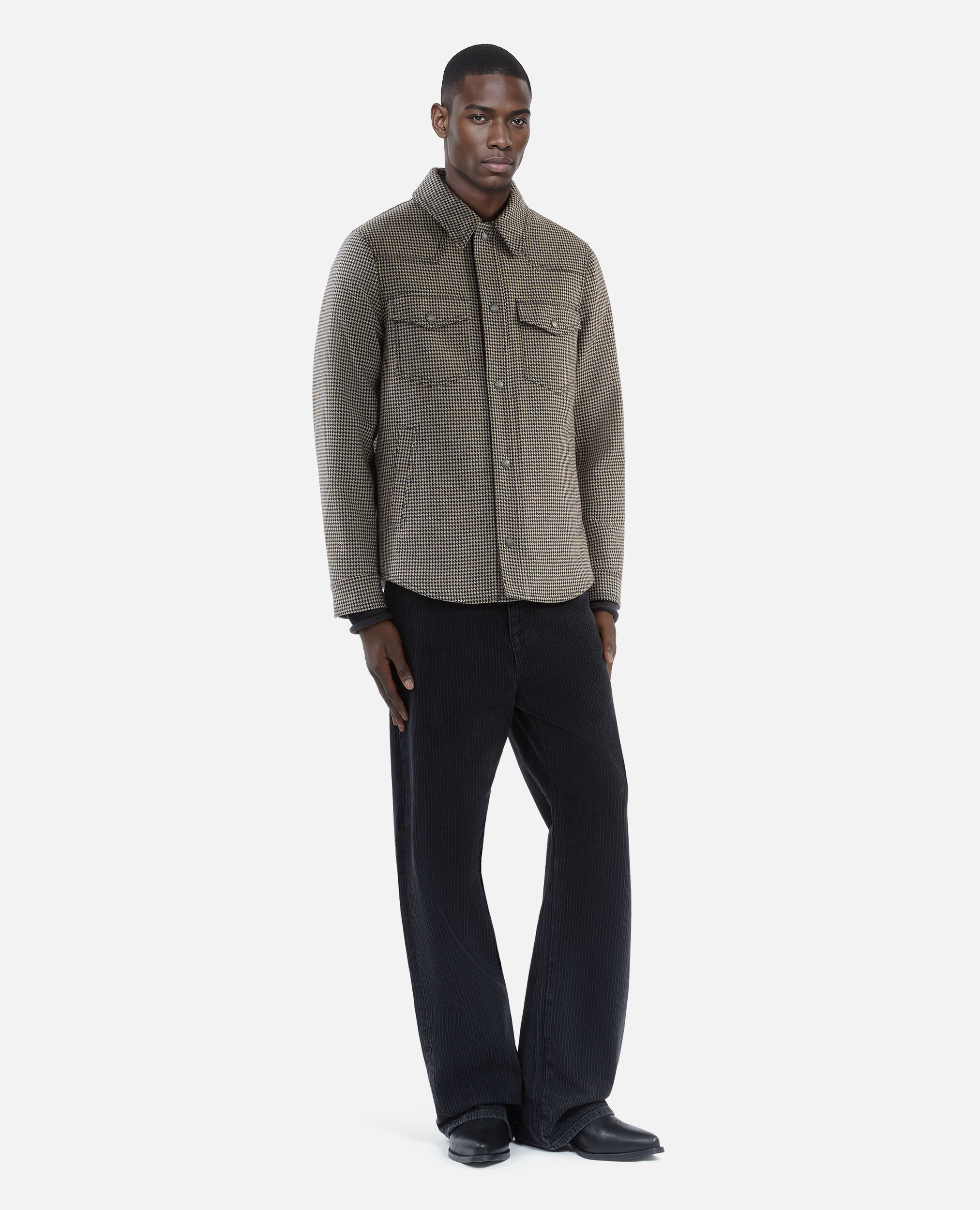 Blouson style surchemise pied de poule marron et écru, BROWN, hi-res image number null