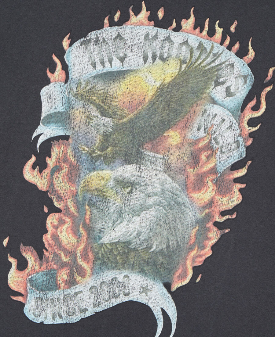 The Kooples H BLACK WASHED black eagles on fire black serigraphy t-shirt