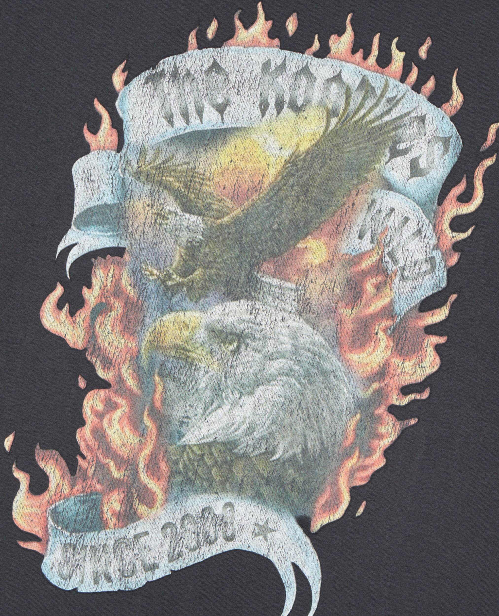 Black Eagles on fire black serigraphy t-shirt, BLACK WASHED, hi-res image number null