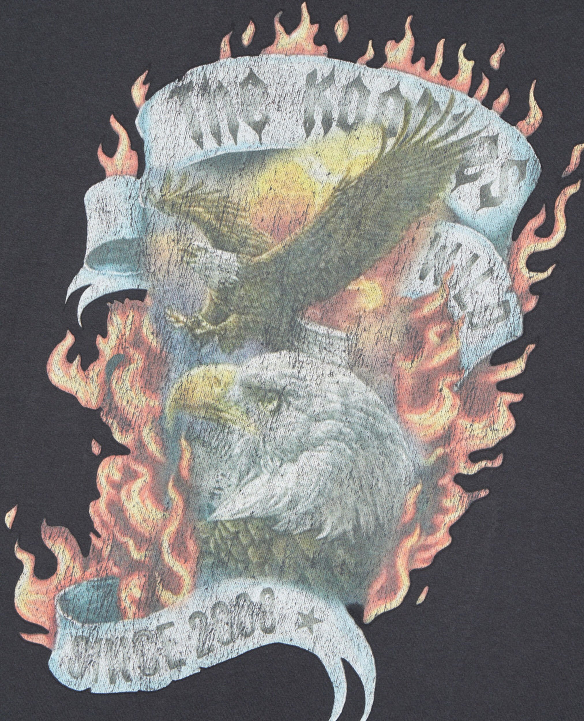 Black Eagles on fire black serigraphy t-shirt, BLACK WASHED, hi-res image number null