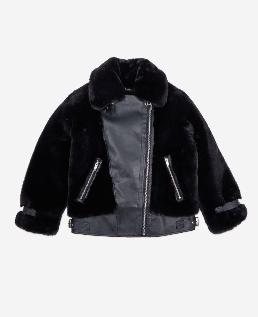 The Kooples WOMEN BLACK black fur-effect aviator jacket