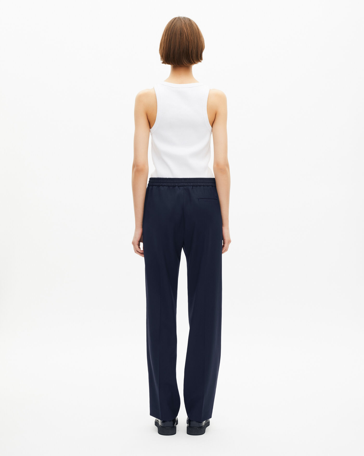 Gerade geschnittene Hose aus Wolle in Schwarz, DARK NAVY, hi-res image number null