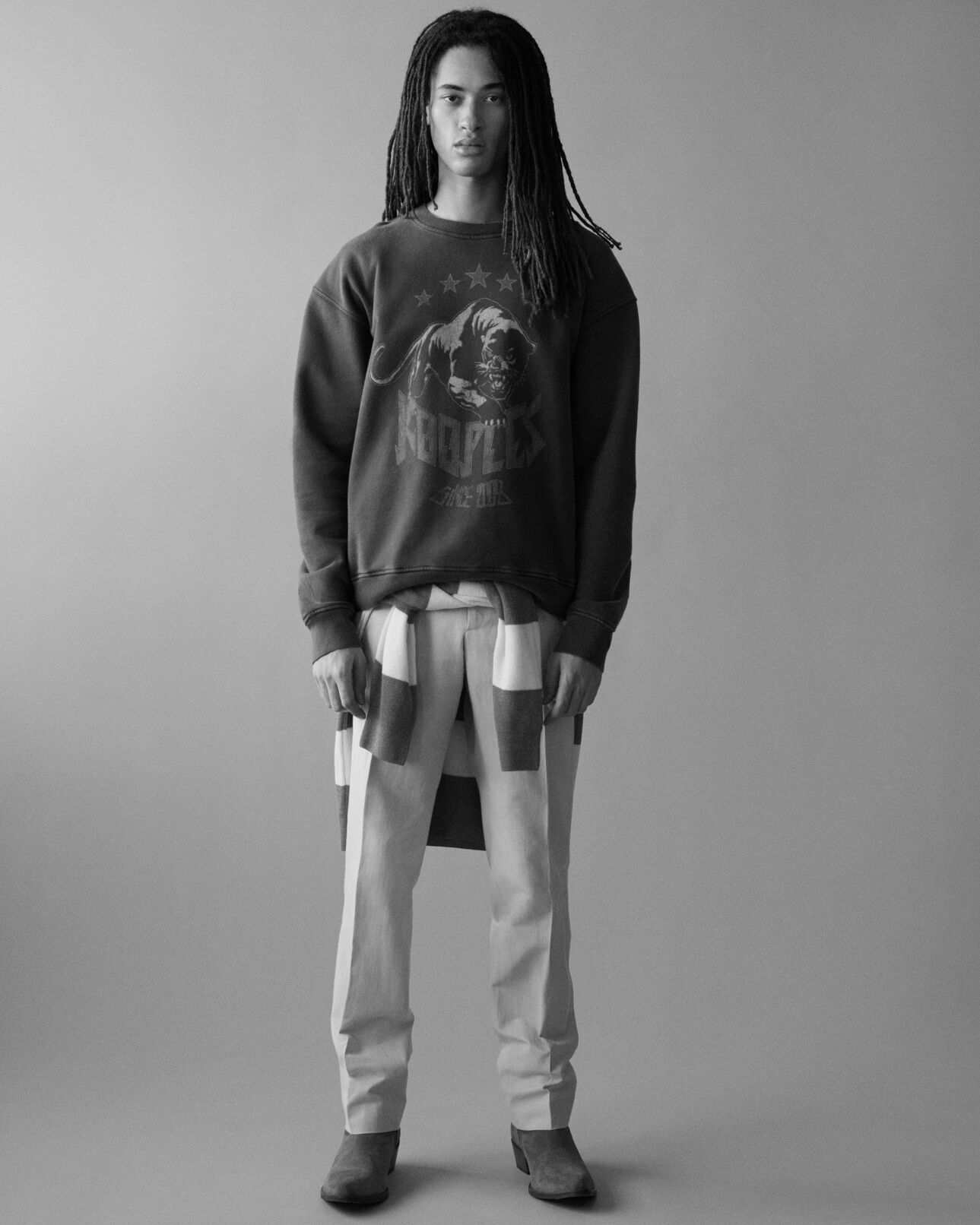 The Kooples HOMME WASHED NAVY sweatshirt avec sérigraphie logo bleu marine