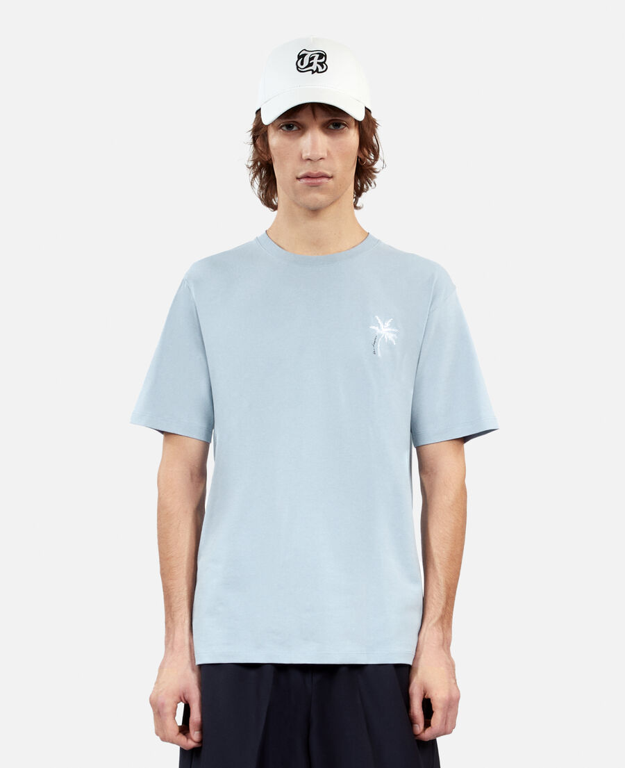 sky blue t-shirt with palm tree embroidery