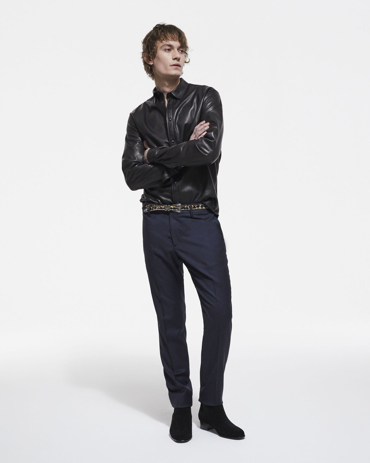 The Kooples HOMME BLACK chemise col classique en cuir noire
