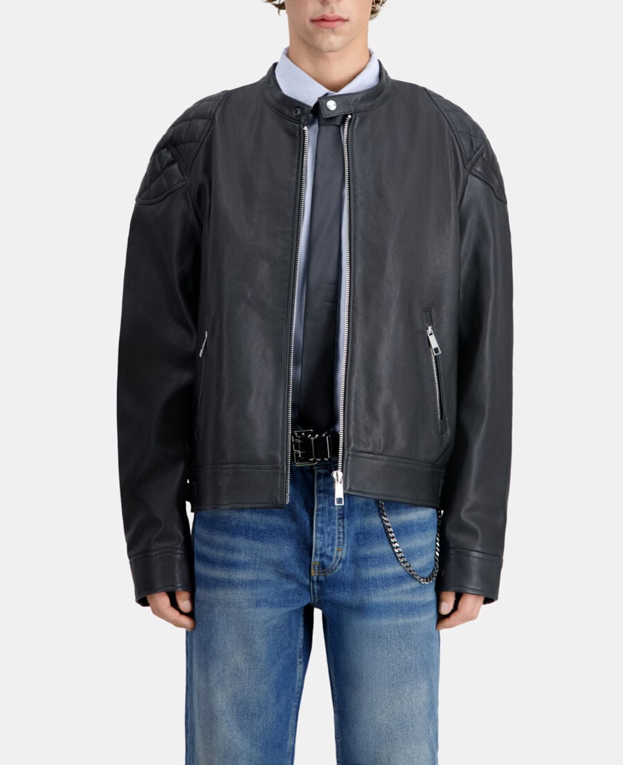 The Kooples HERREN BLACK schwarze lederjacke mit gesteppten details