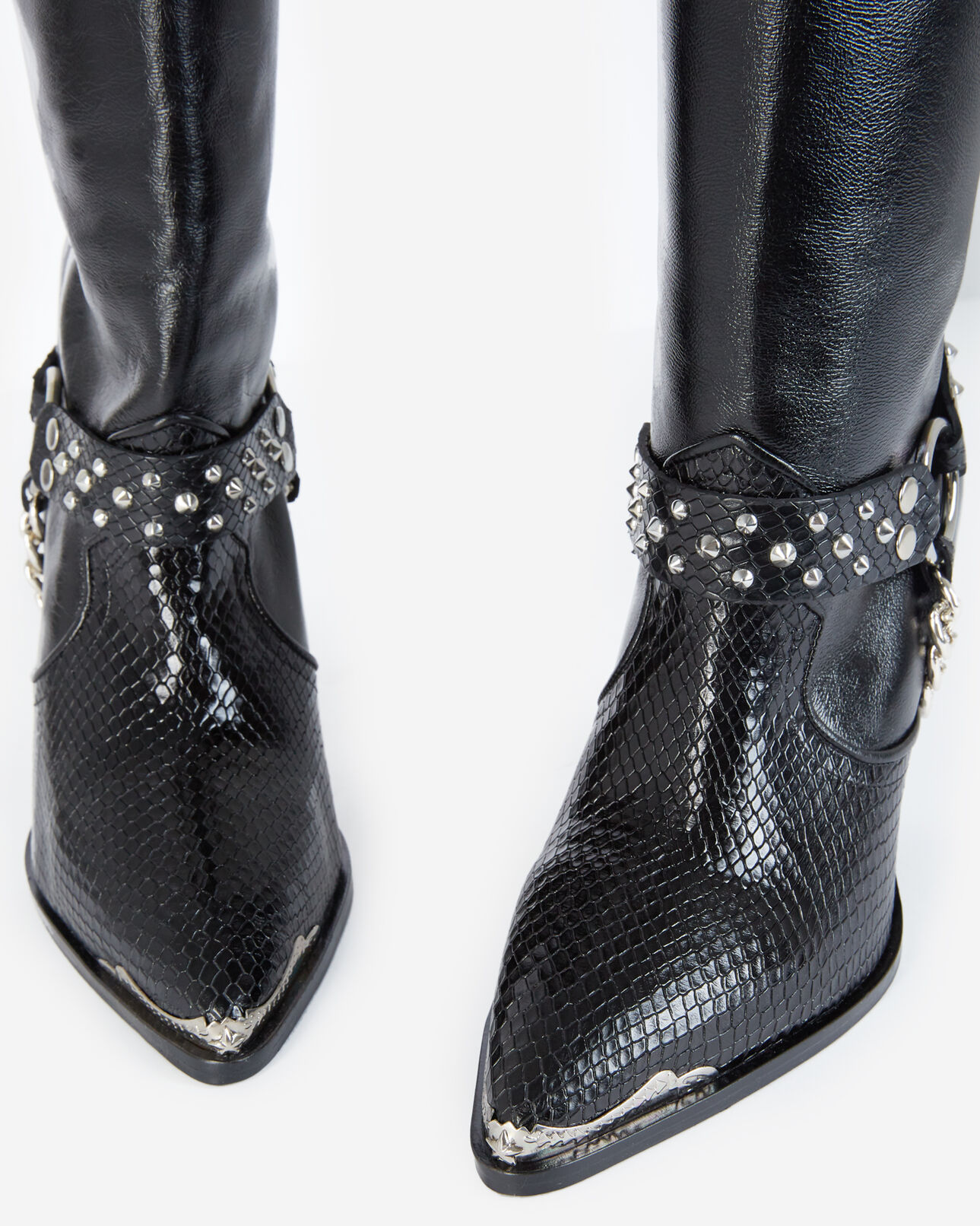 The Kooples MUJER BLACK botas negras tacón piel pedrería amovible