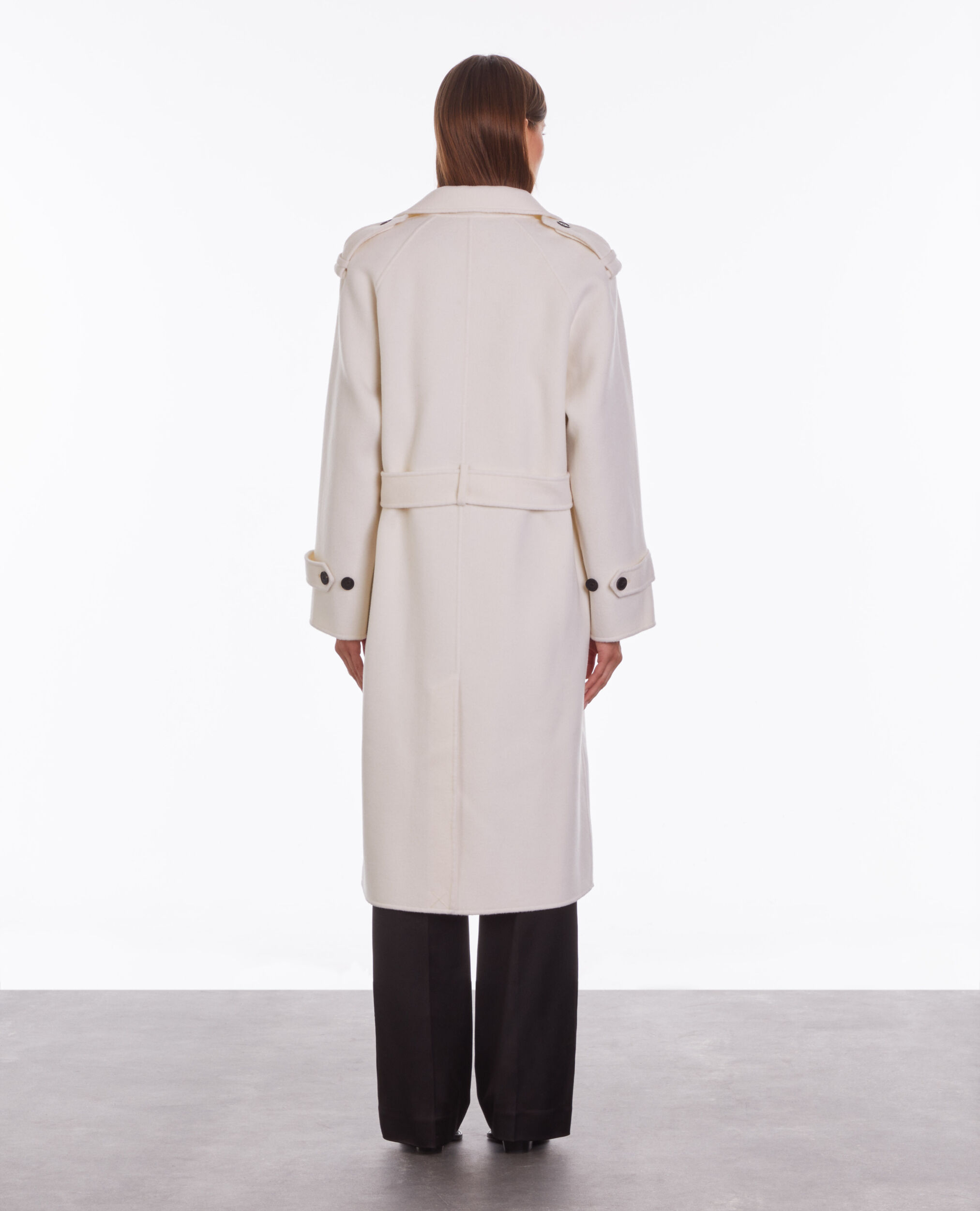 Manteau long écru en mélange de laine, ECRU, hi-res image number null