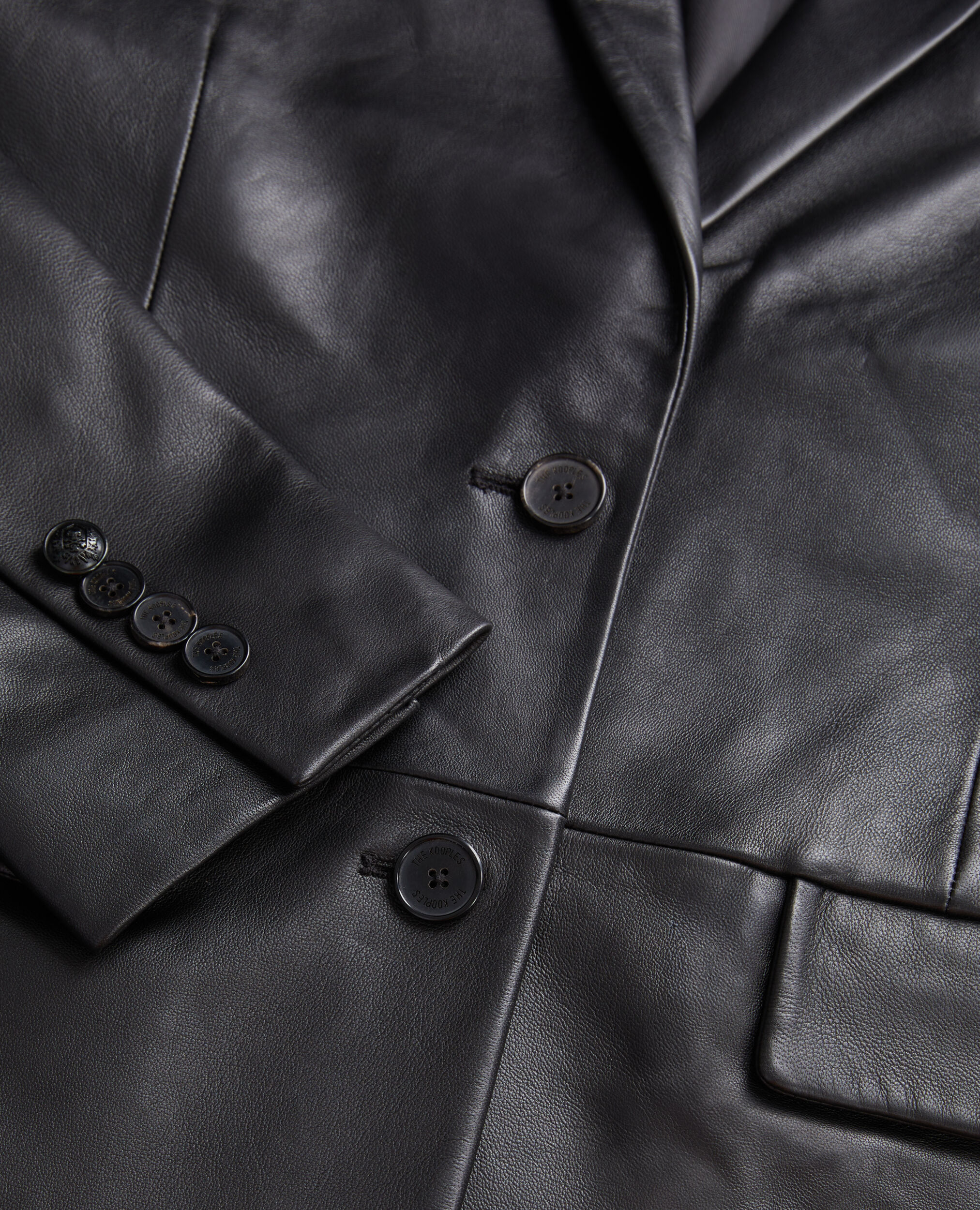 Schwarze Anzugjacke aus Leder, BLACK, hi-res image number null
